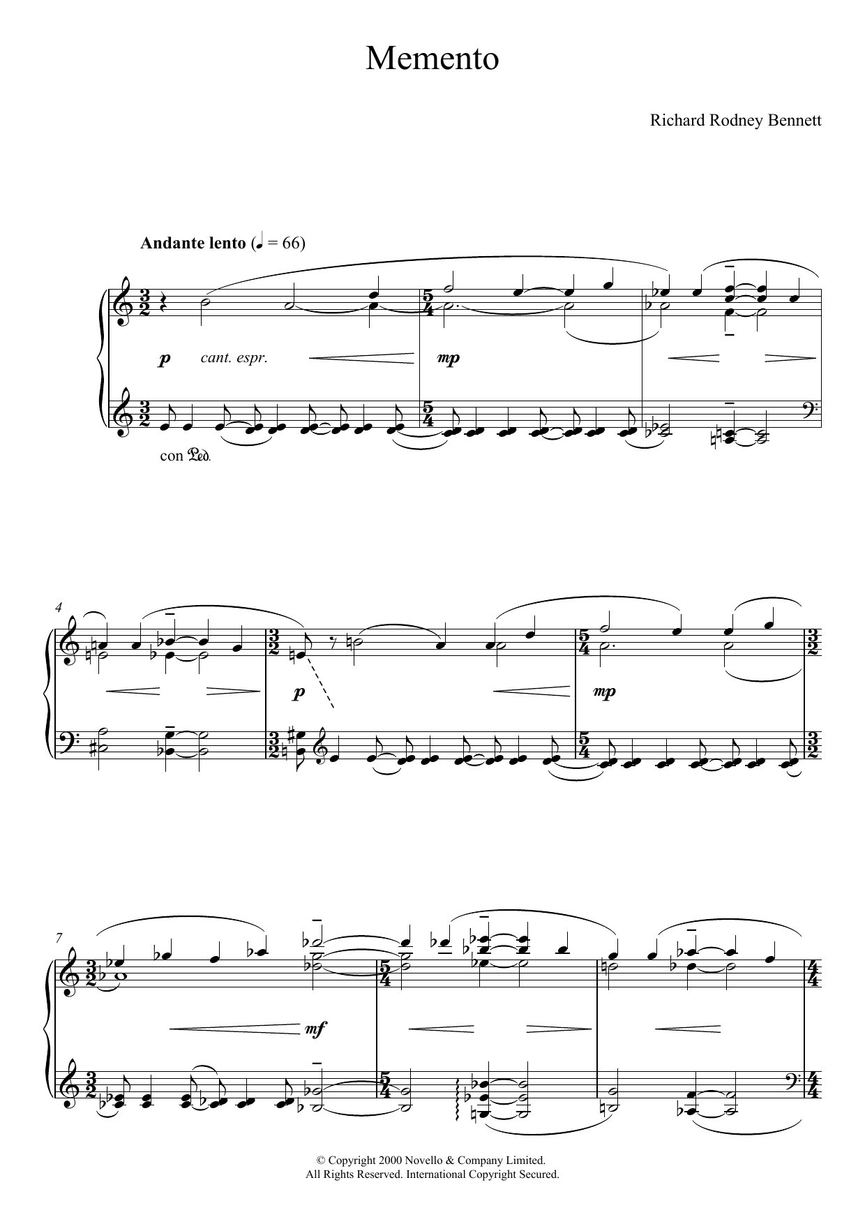 Learn to play Richard Rodney Bennett Memento sheet music for Piano Solo in minutes. Price: 7.8900$ Richard Rodney Bennett Memento sheet music notes and chords arranged for Piano Solo
