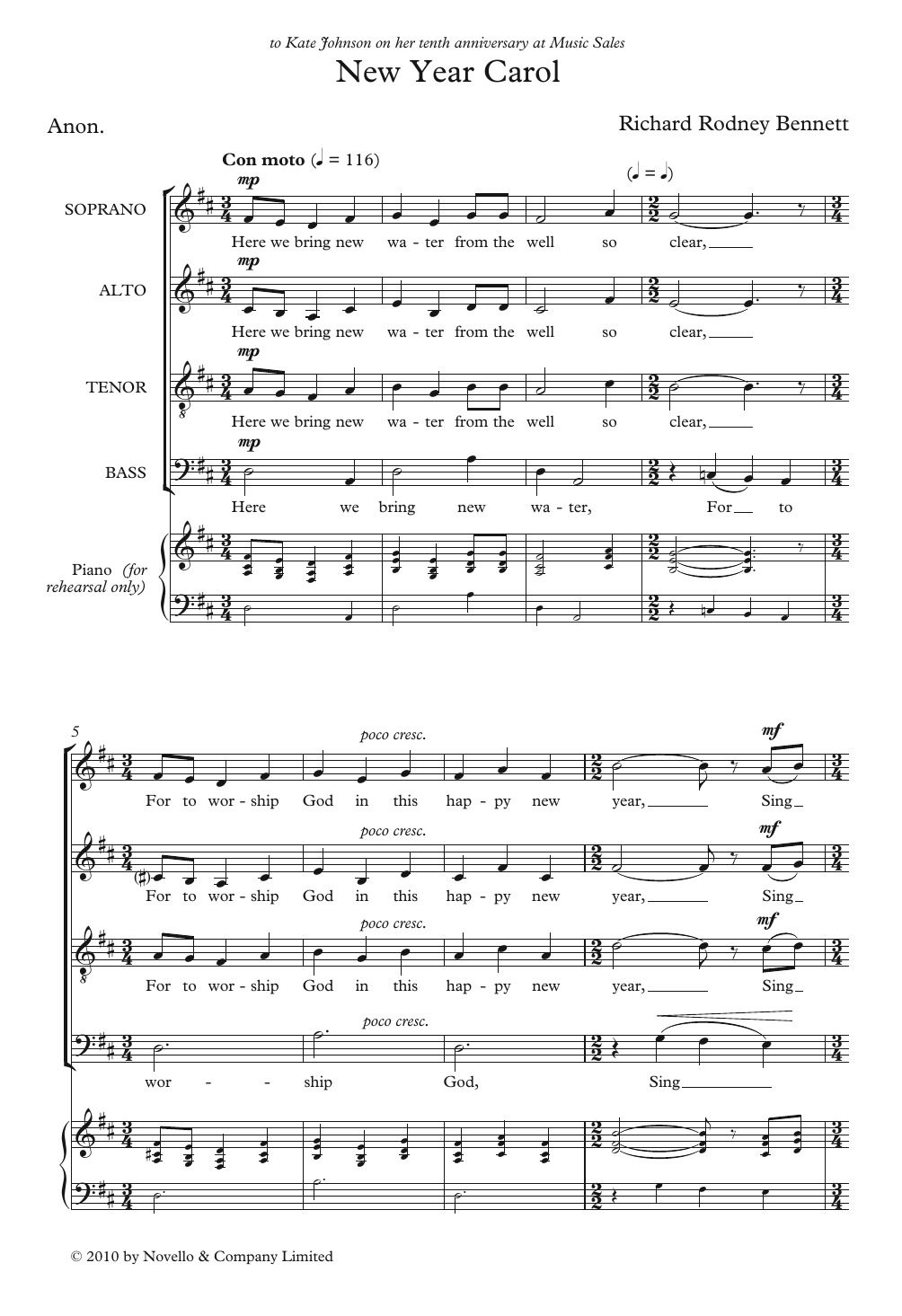 Learn to play Richard Rodney Bennett New Year Carol sheet music for SATB Choir in minutes. Price: 3.9900$ Richard Rodney Bennett New Year Carol sheet music notes and chords arranged for SATB Choir