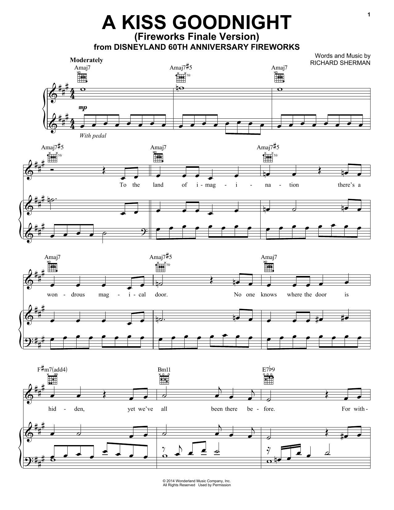Learn to play Richard Sherman A Kiss Goodnight sheet music for Piano, Vocal & Guitar Chords (Right-Hand Melody) in minutes. Price: 7.8900$ Richard Sherman A Kiss Goodnight sheet music notes and chords arranged for Piano, Vocal & Guitar Chords (Right-Hand Melody)