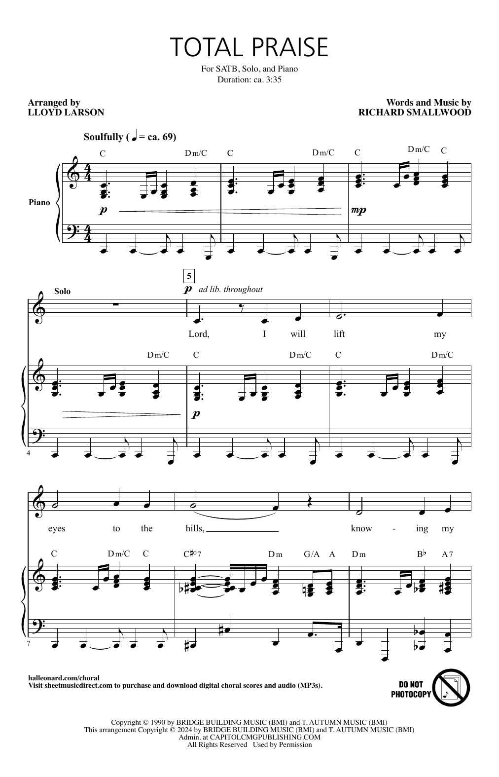 Richard Smallwood Total Praise (arr. Lloyd Larson) sheet music notes and chords. Download Printable PDF.