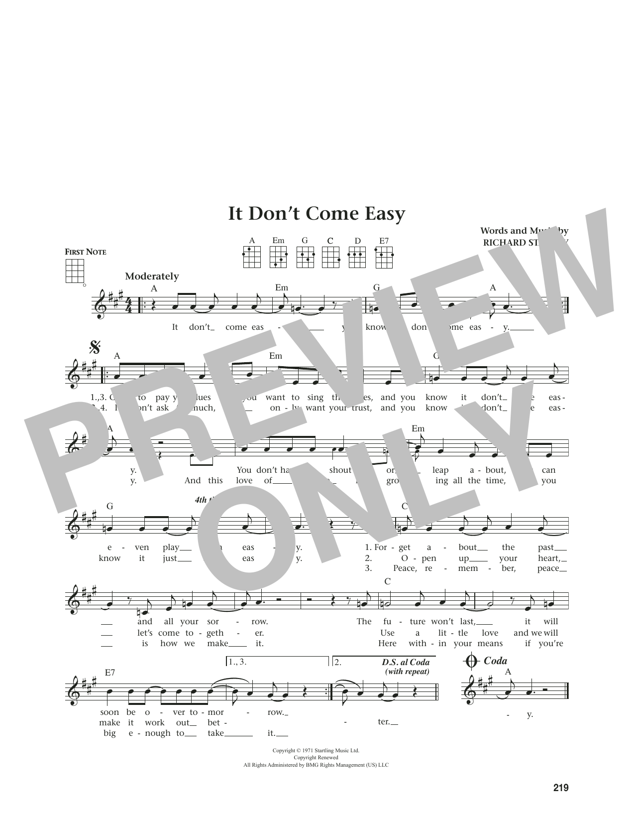 Richard Starkey It Don't Come Easy (from The Daily Ukulele) (arr. Jim Beloff) sheet music notes and chords. Download Printable PDF.