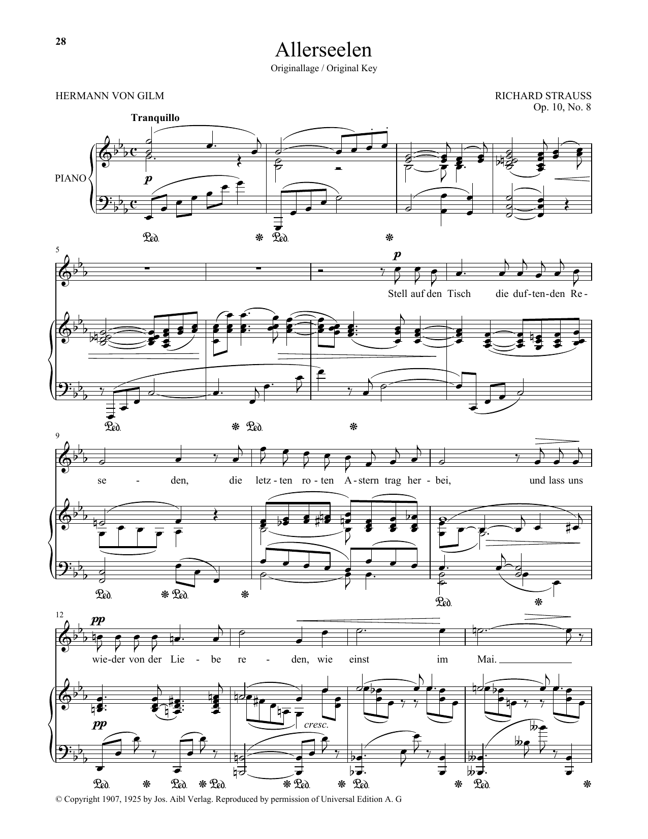 Richard Strauss Allerseelen (High Voice) sheet music notes and chords. Download Printable PDF.