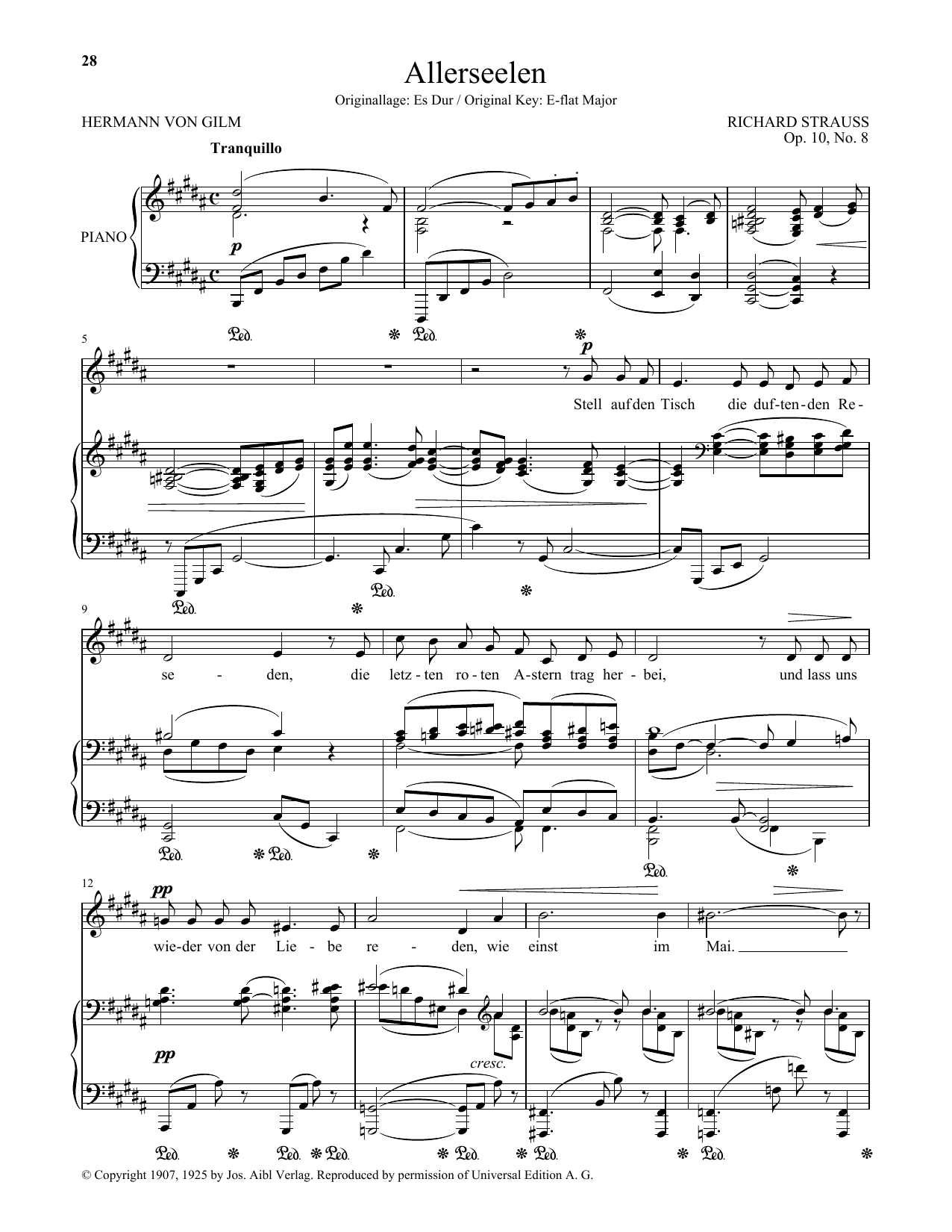 Learn to play Richard Strauss Allerseelen (Low Voice) sheet music for Piano & Vocal in minutes. Price: 7.8900$ Richard Strauss Allerseelen (Low Voice) sheet music notes and chords arranged for Piano & Vocal