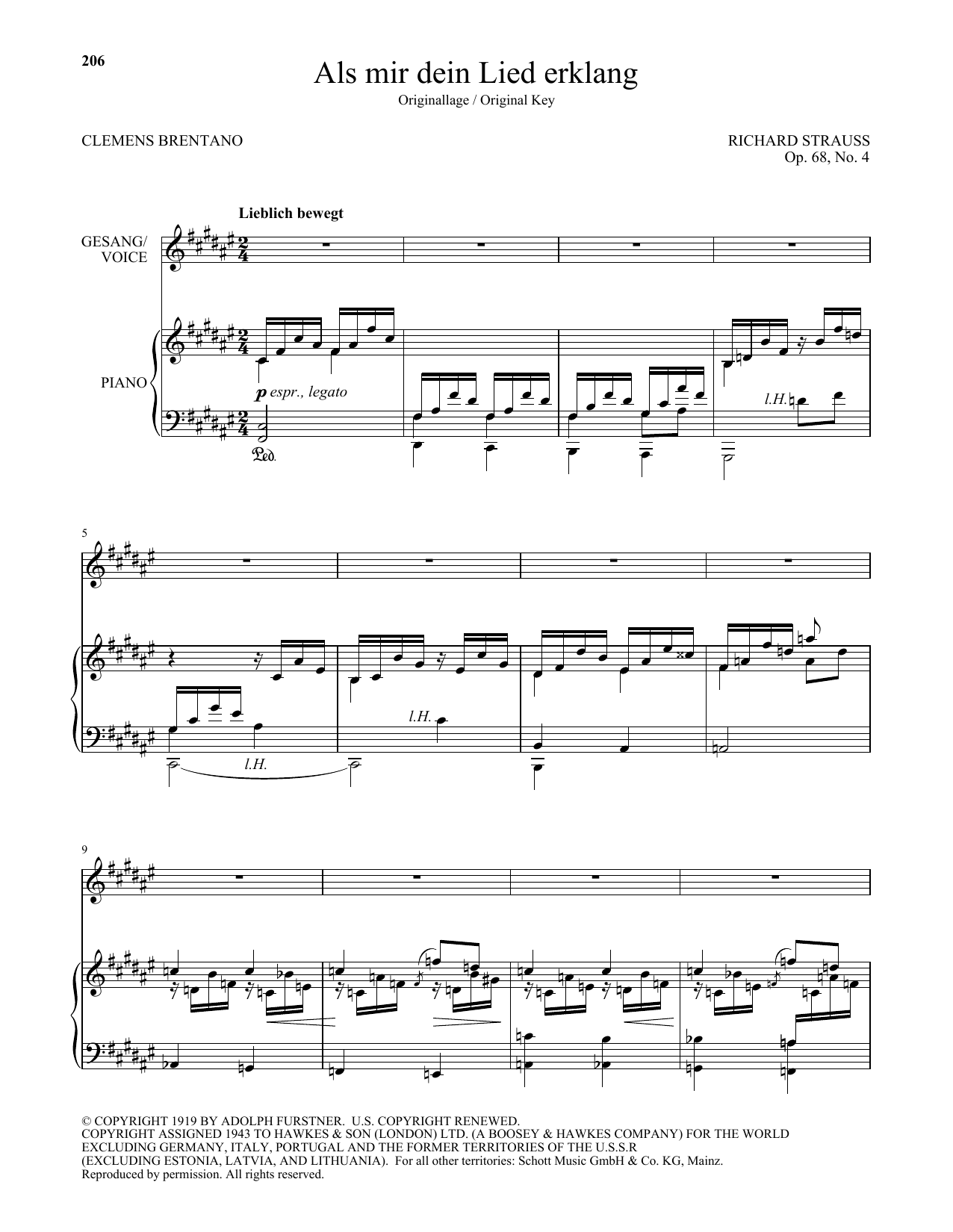 Learn to play Richard Strauss Als Mir Dein Lied Erklang (High Voice) sheet music for Piano & Vocal in minutes. Price: 7.8900$ Richard Strauss Als Mir Dein Lied Erklang (High Voice) sheet music notes and chords arranged for Piano & Vocal