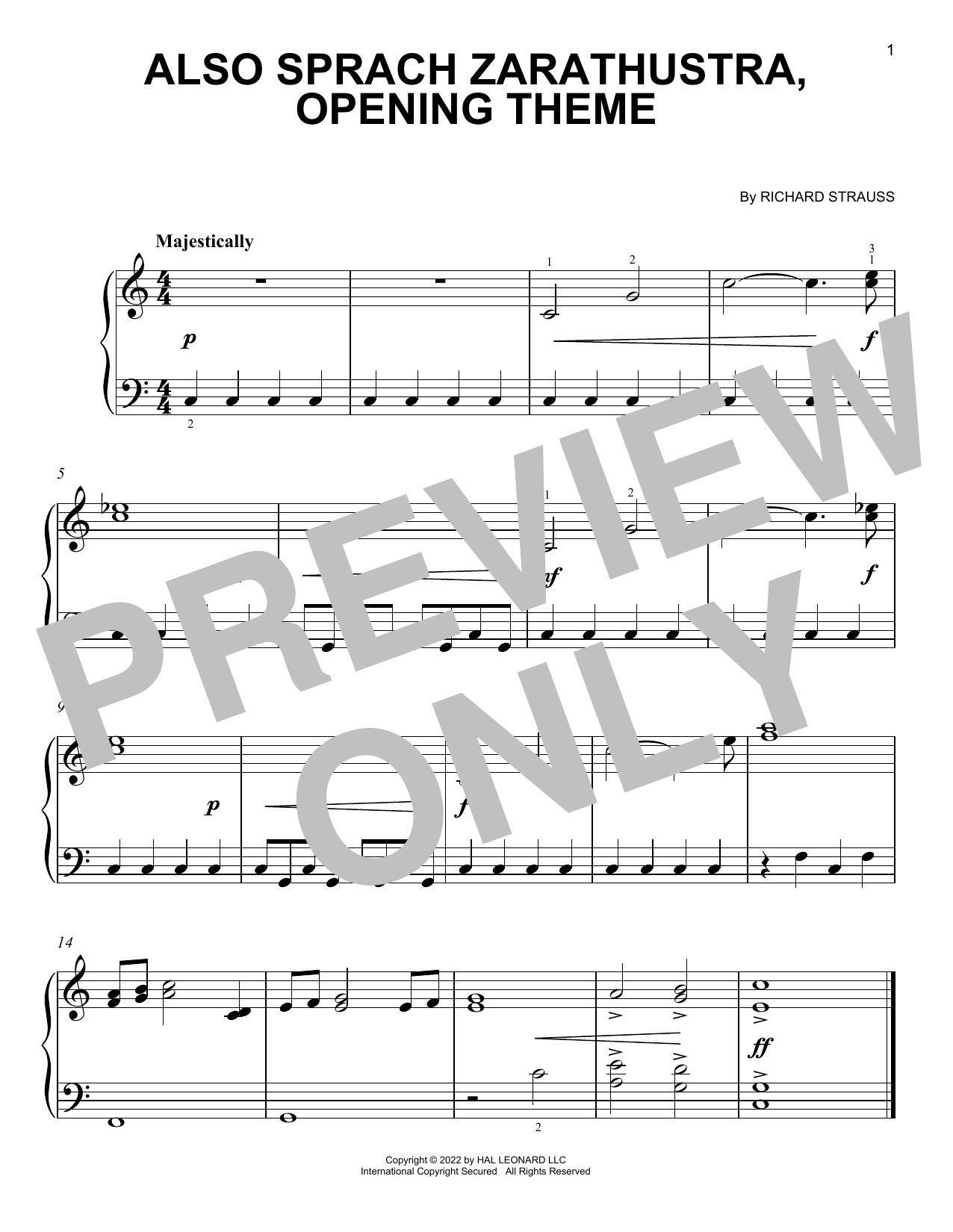 Learn to play Richard Strauss Also Sprach Zarathustra, Opening Theme (from 2001: A Space Odyssey) sheet music for Easy Piano in minutes. Price: 6.9900$ Richard Strauss Also Sprach Zarathustra, Opening Theme (from 2001: A Space Odyssey) sheet music notes and chords arranged for Easy Piano
