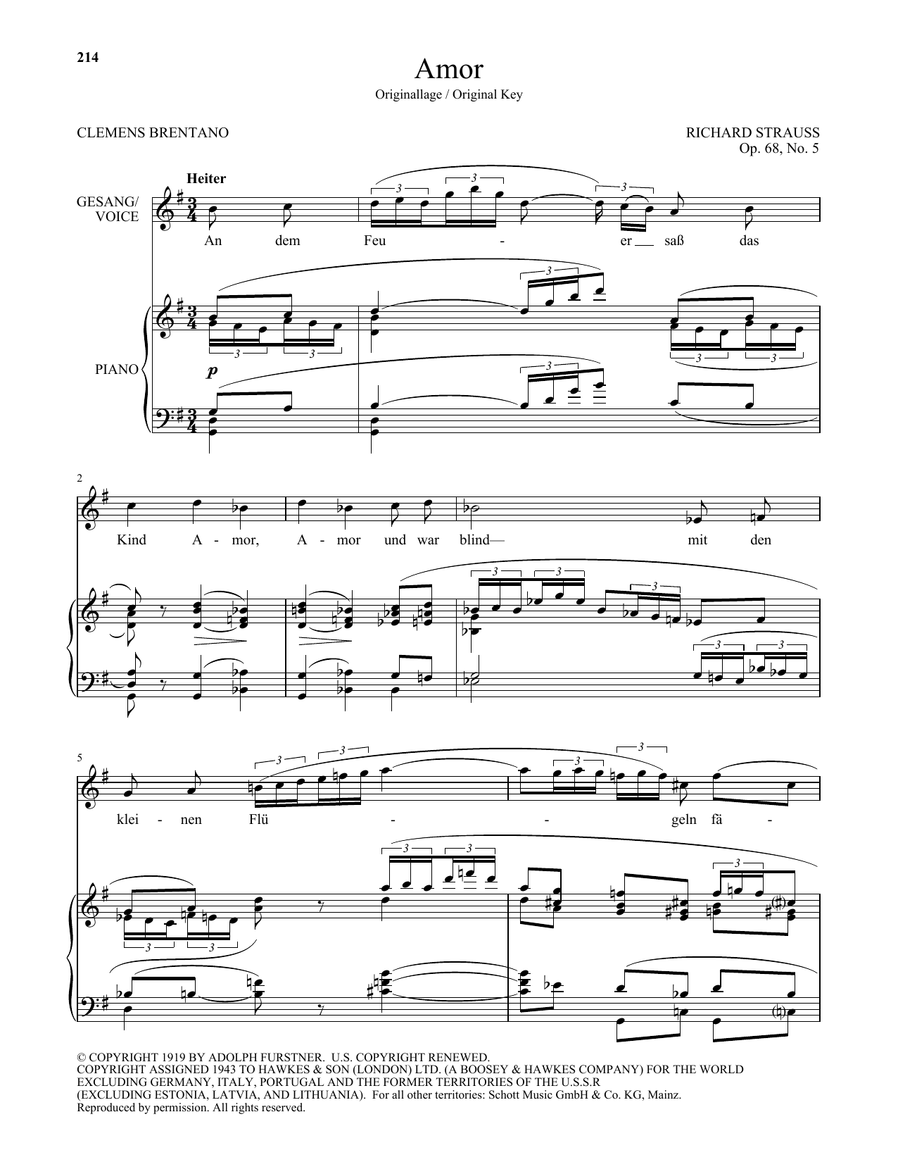 Learn to play Richard Strauss Amor (High Voice) sheet music for Piano & Vocal in minutes. Price: 7.8900$ Richard Strauss Amor (High Voice) sheet music notes and chords arranged for Piano & Vocal