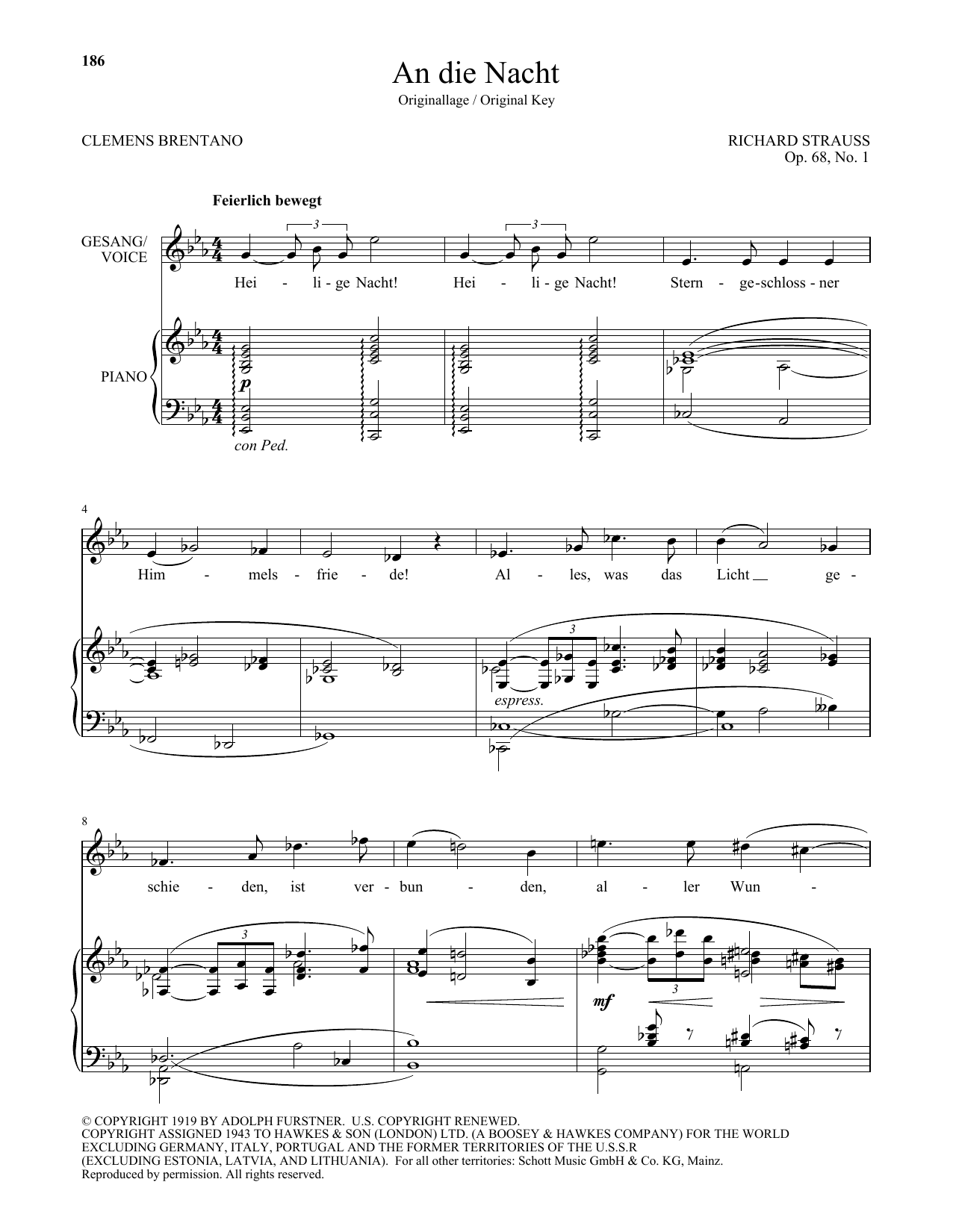 Learn to play Richard Strauss An Die Nacht (High Voice) sheet music for Piano & Vocal in minutes. Price: 7.8900$ Richard Strauss An Die Nacht (High Voice) sheet music notes and chords arranged for Piano & Vocal