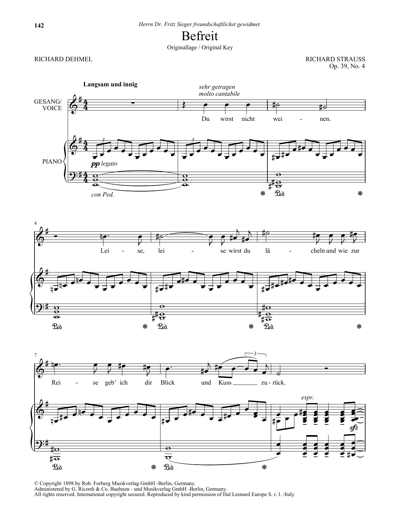 Learn to play Richard Strauss Befreit (High Voice) sheet music for Piano & Vocal in minutes. Price: 7.8900$ Richard Strauss Befreit (High Voice) sheet music notes and chords arranged for Piano & Vocal