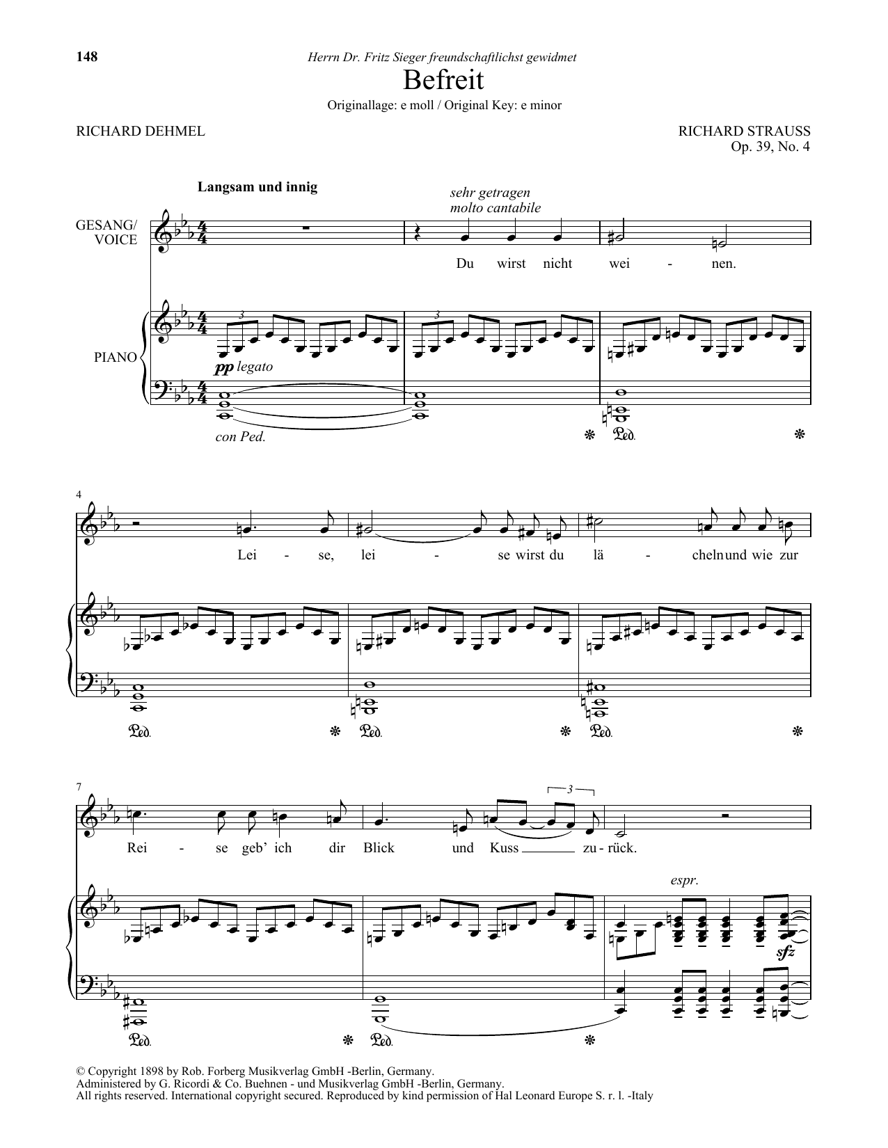 Richard Strauss Befreit (Low Voice) sheet music notes and chords. Download Printable PDF.