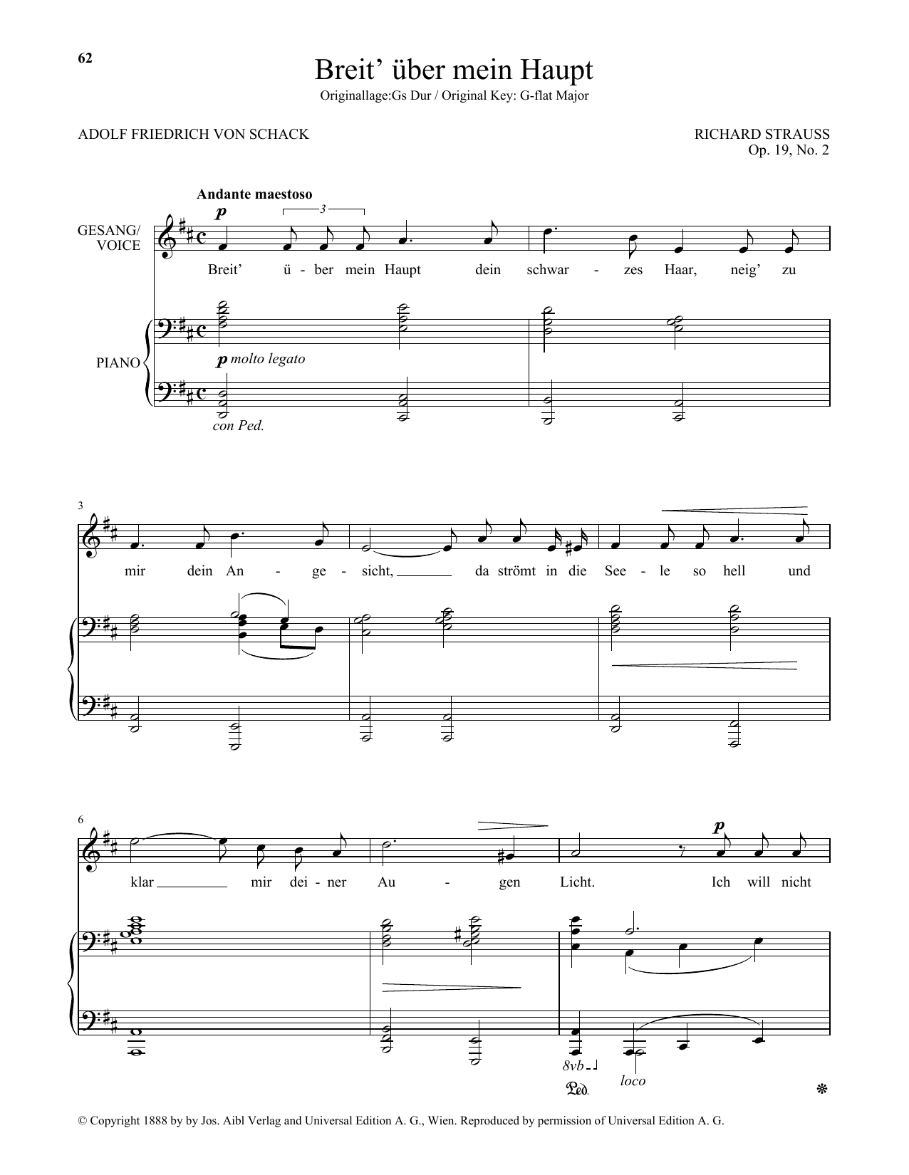 Learn to play Richard Strauss Breit' Uber Mein Haupt (Low Voice) sheet music for Piano & Vocal in minutes. Price: 7.8900$ Richard Strauss Breit' Uber Mein Haupt (Low Voice) sheet music notes and chords arranged for Piano & Vocal