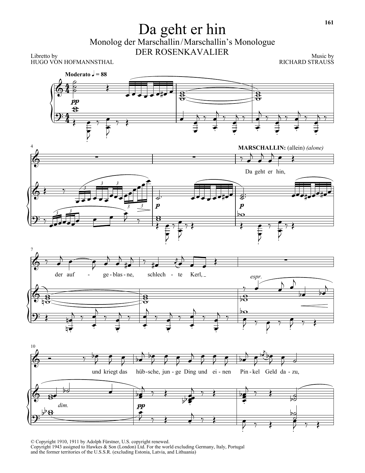 Learn to play Richard Strauss Da Geht Er Hin (The Marschallin's Monologue) (from Der Rosenkavalier) sheet music for Piano & Vocal in minutes. Price: 7.8900$ Richard Strauss Da Geht Er Hin (The Marschallin's Monologue) (from Der Rosenkavalier) sheet music notes and chords arranged for Piano & Vocal