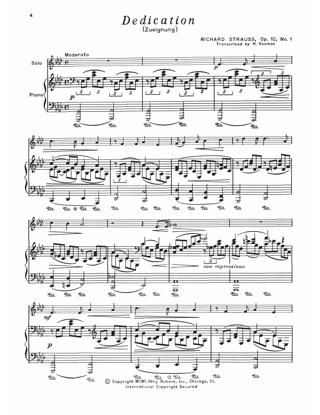 Richard Strauss Dedication sheet music notes and chords. Download Printable PDF.