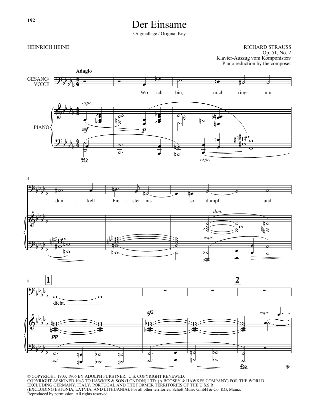 Learn to play Richard Strauss Der Einsame (Low Voice) sheet music for Piano & Vocal in minutes. Price: 7.8900$ Richard Strauss Der Einsame (Low Voice) sheet music notes and chords arranged for Piano & Vocal