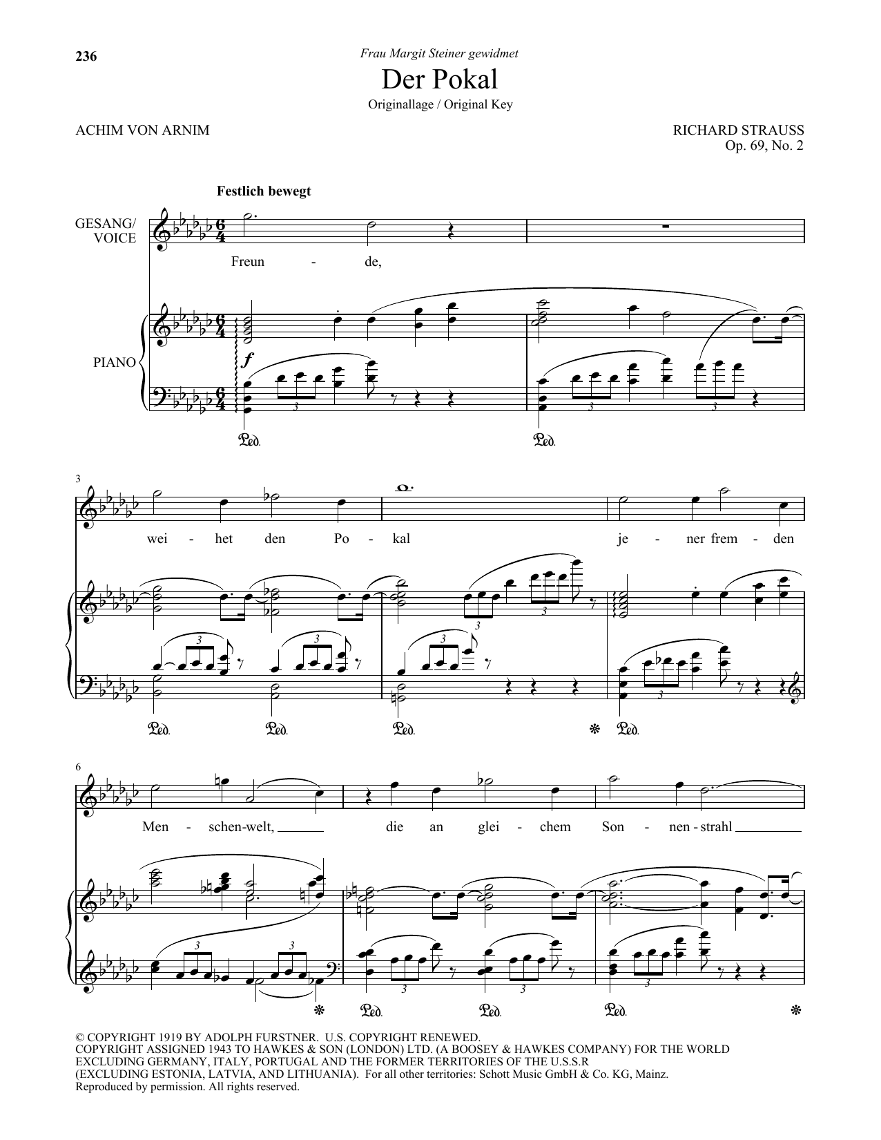 Learn to play Richard Strauss Der Pokal (High Voice) sheet music for Piano & Vocal in minutes. Price: 7.8900$ Richard Strauss Der Pokal (High Voice) sheet music notes and chords arranged for Piano & Vocal
