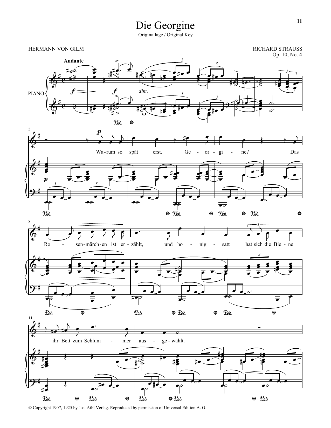 Richard Strauss Die Georgine (High Voice) sheet music notes and chords. Download Printable PDF.