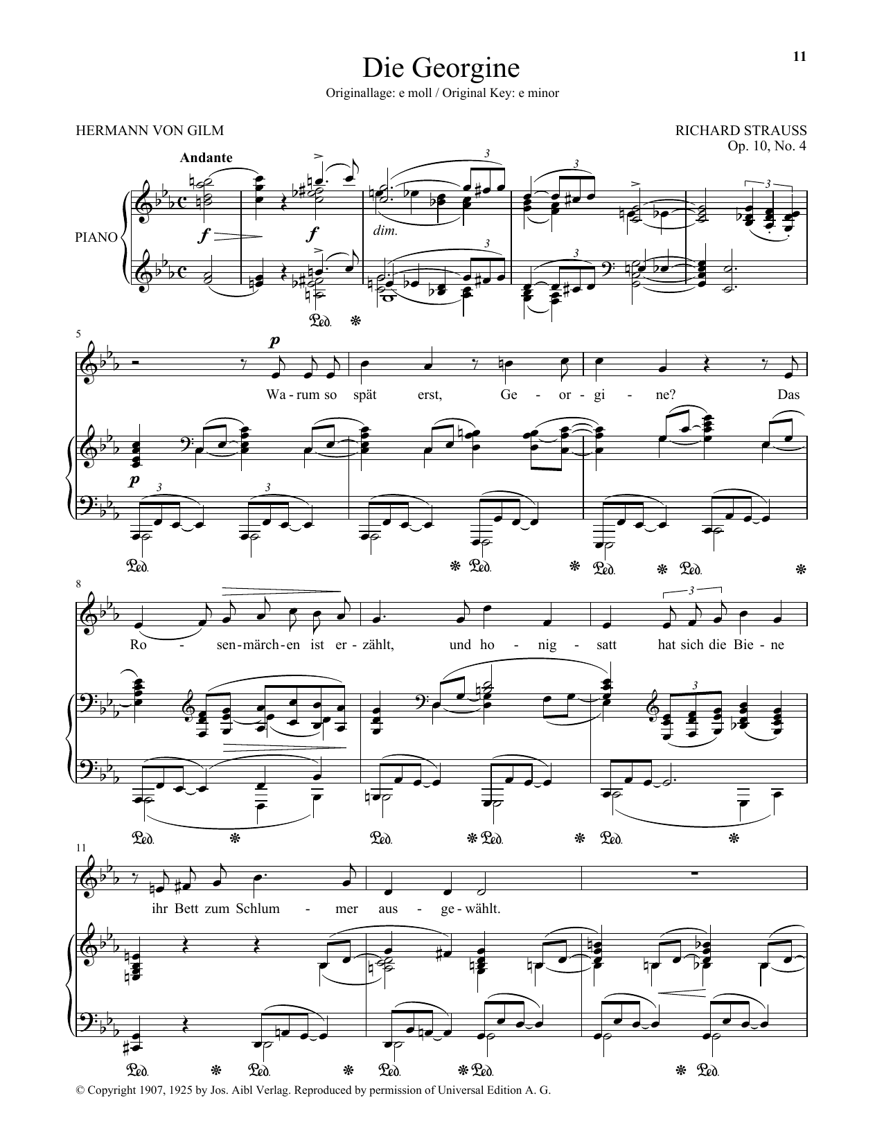 Learn to play Richard Strauss Die Georgine (Low Voice) sheet music for Piano & Vocal in minutes. Price: 7.8900$ Richard Strauss Die Georgine (Low Voice) sheet music notes and chords arranged for Piano & Vocal