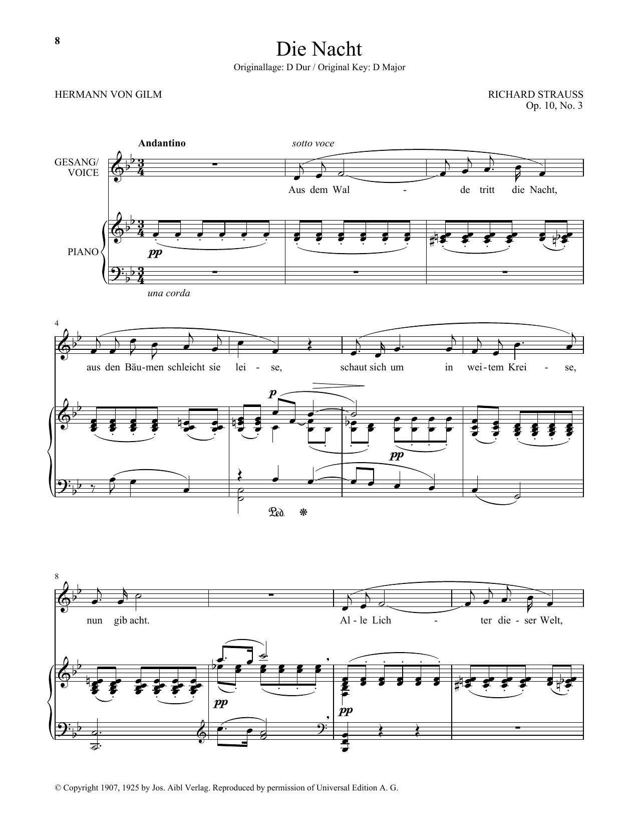 Richard Strauss Die Nacht (Low Voice) sheet music notes and chords. Download Printable PDF.