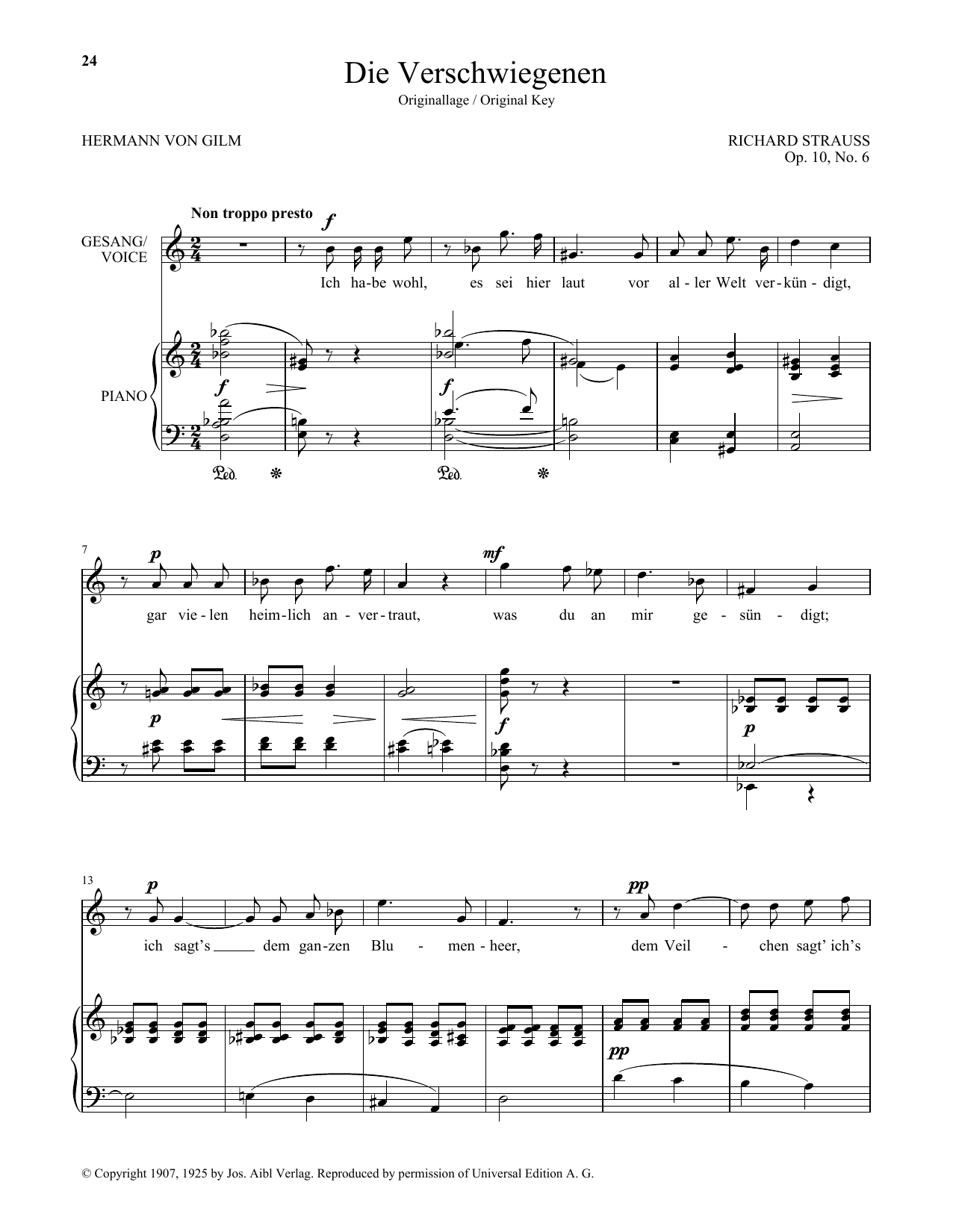 Learn to play Richard Strauss Die Verschwiegenen (High Voice) sheet music for Piano & Vocal in minutes. Price: 7.8900$ Richard Strauss Die Verschwiegenen (High Voice) sheet music notes and chords arranged for Piano & Vocal