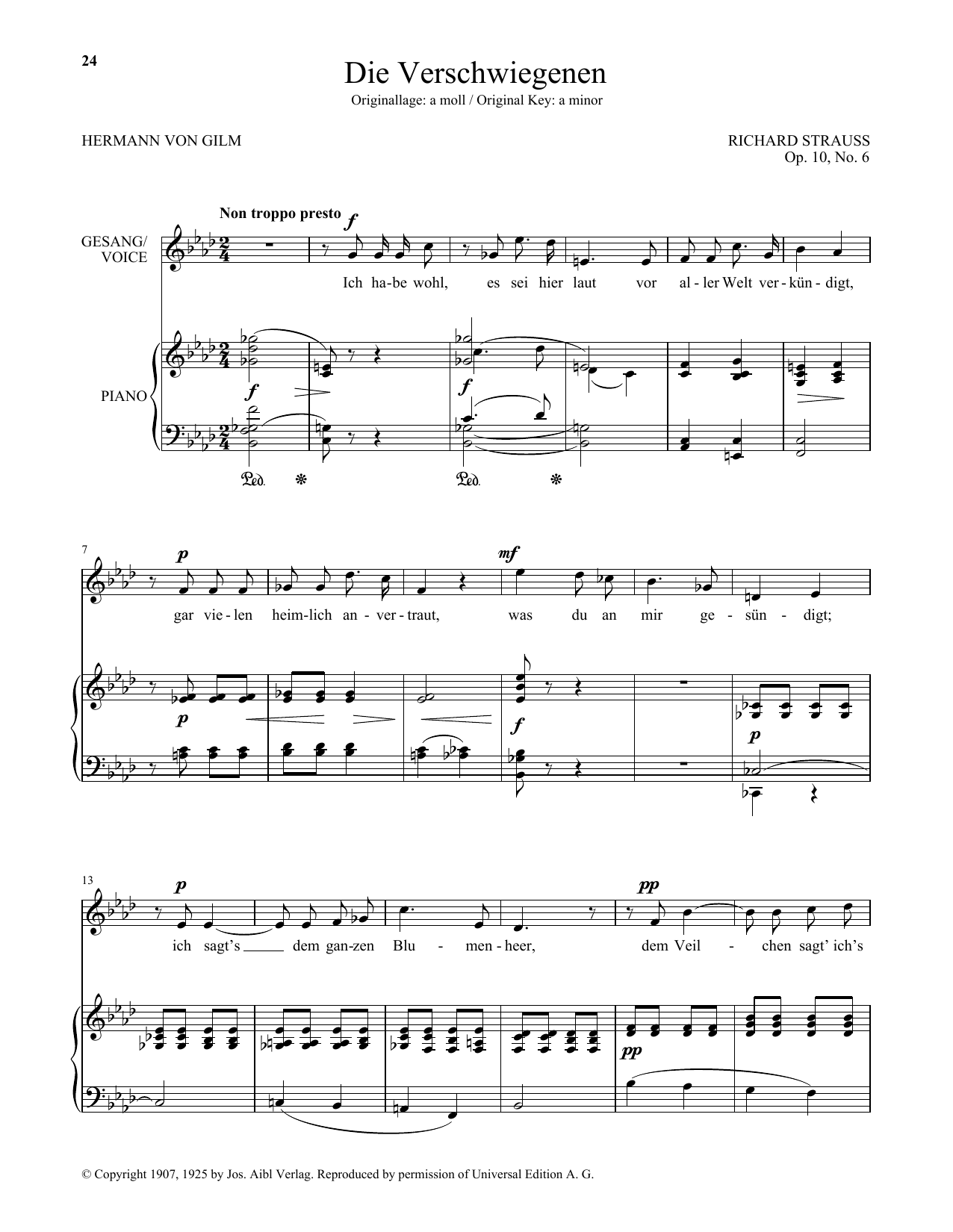 Learn to play Richard Strauss Die Verschwiegenen (Low Voice) sheet music for Piano & Vocal in minutes. Price: 7.8900$ Richard Strauss Die Verschwiegenen (Low Voice) sheet music notes and chords arranged for Piano & Vocal