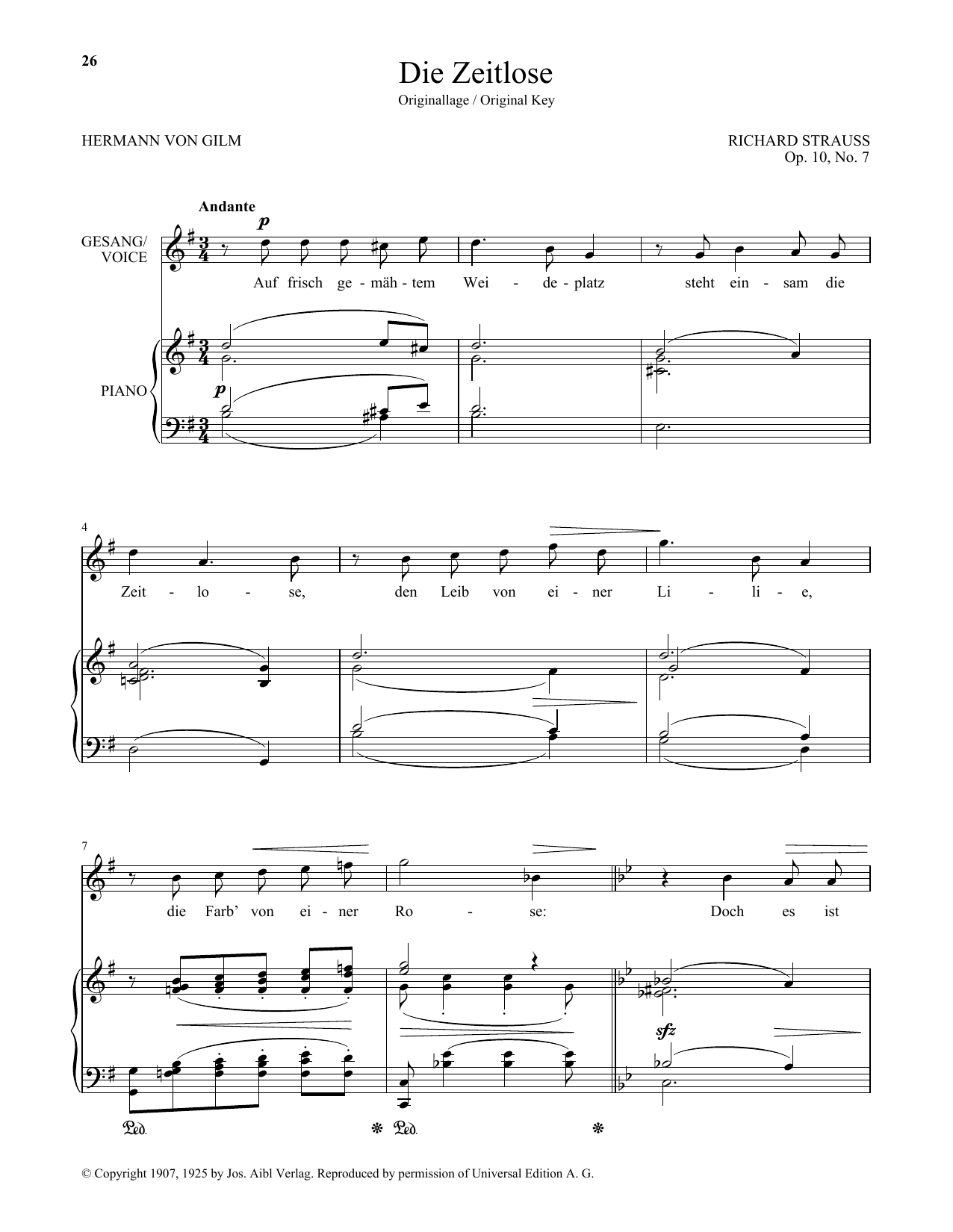 Learn to play Richard Strauss Die Zeitlose (High Voice) sheet music for Piano & Vocal in minutes. Price: 7.8900$ Richard Strauss Die Zeitlose (High Voice) sheet music notes and chords arranged for Piano & Vocal