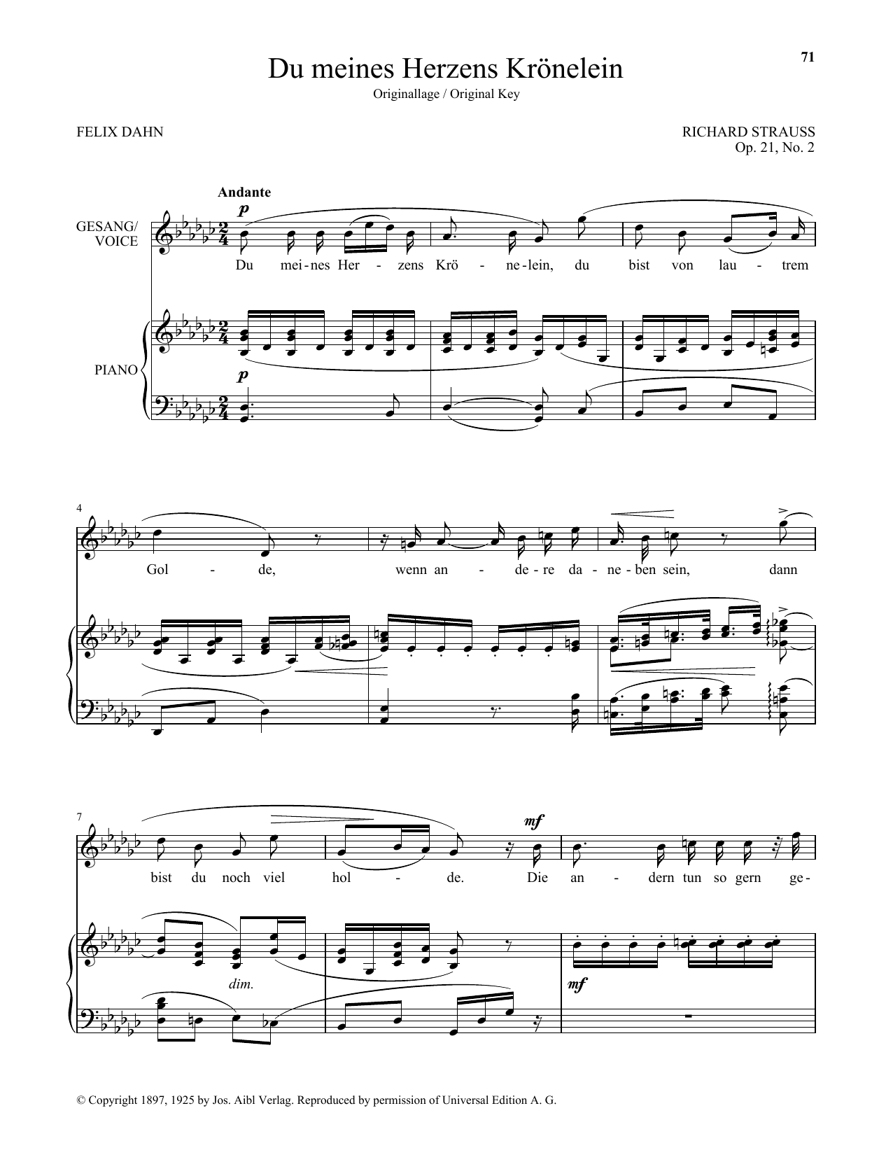 Learn to play Richard Strauss Du Meines Herzens Kronelein (High Voice) sheet music for Piano & Vocal in minutes. Price: 7.8900$ Richard Strauss Du Meines Herzens Kronelein (High Voice) sheet music notes and chords arranged for Piano & Vocal