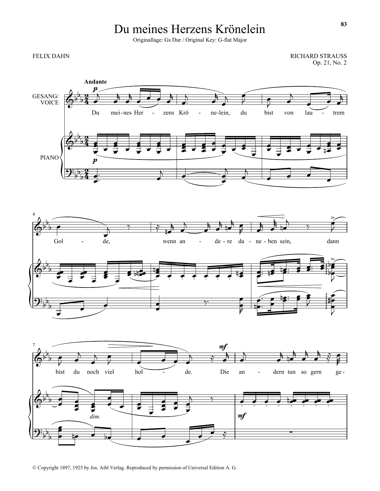 Learn to play Richard Strauss Du Meines Herzens Kronelein (Low Voice) sheet music for Piano & Vocal in minutes. Price: 7.8900$ Richard Strauss Du Meines Herzens Kronelein (Low Voice) sheet music notes and chords arranged for Piano & Vocal