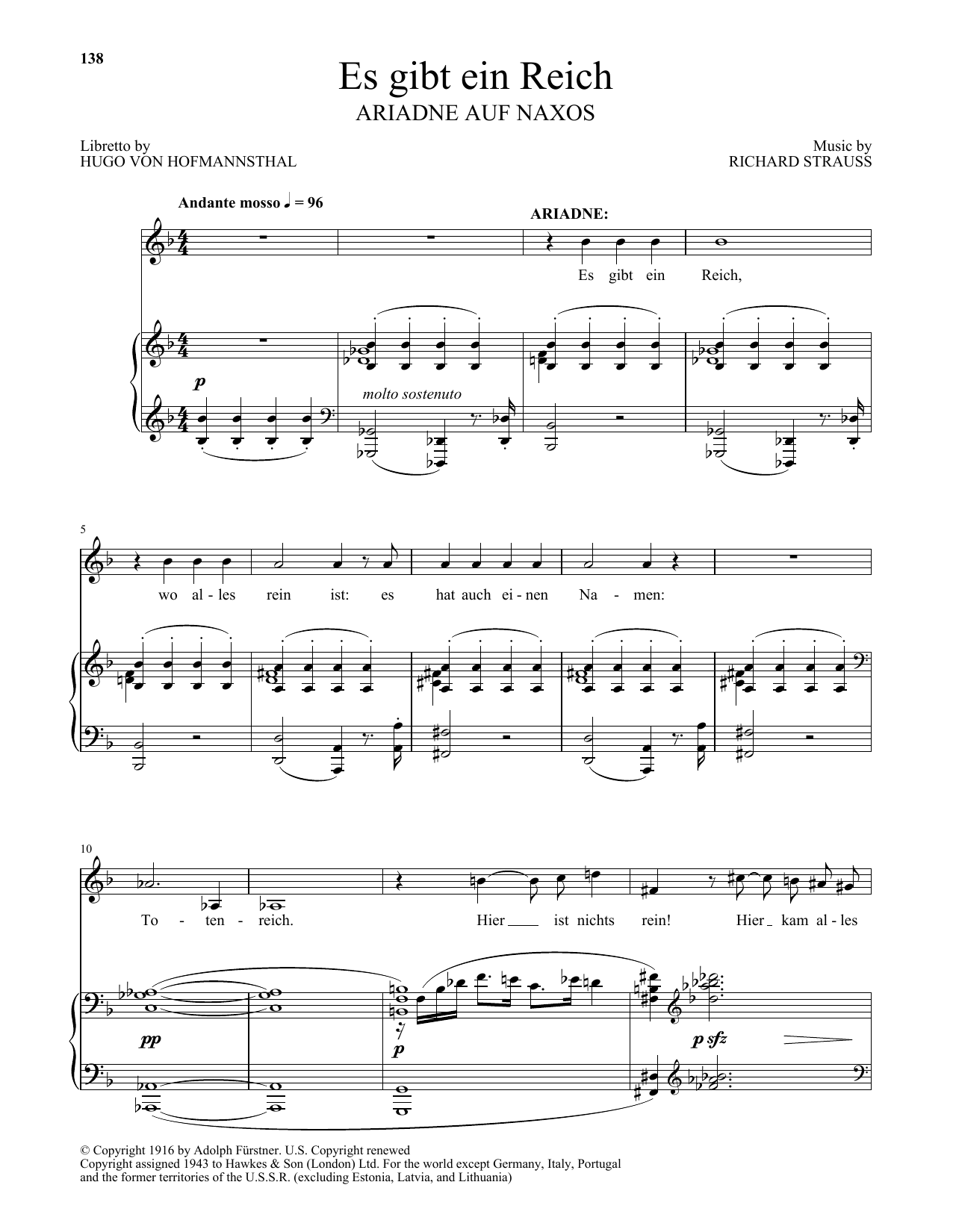 Richard Strauss Es Gibt Ein Reich (from Ariadne auf Naxos) sheet music notes and chords. Download Printable PDF.