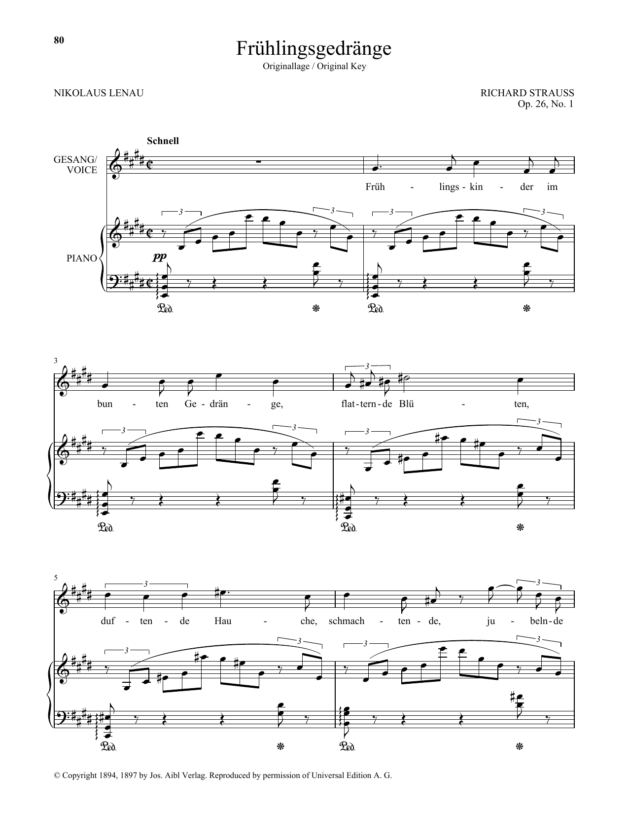 Learn to play Richard Strauss Fruhlingsgedrange (High Voice) sheet music for Piano & Vocal in minutes. Price: 7.8900$ Richard Strauss Fruhlingsgedrange (High Voice) sheet music notes and chords arranged for Piano & Vocal