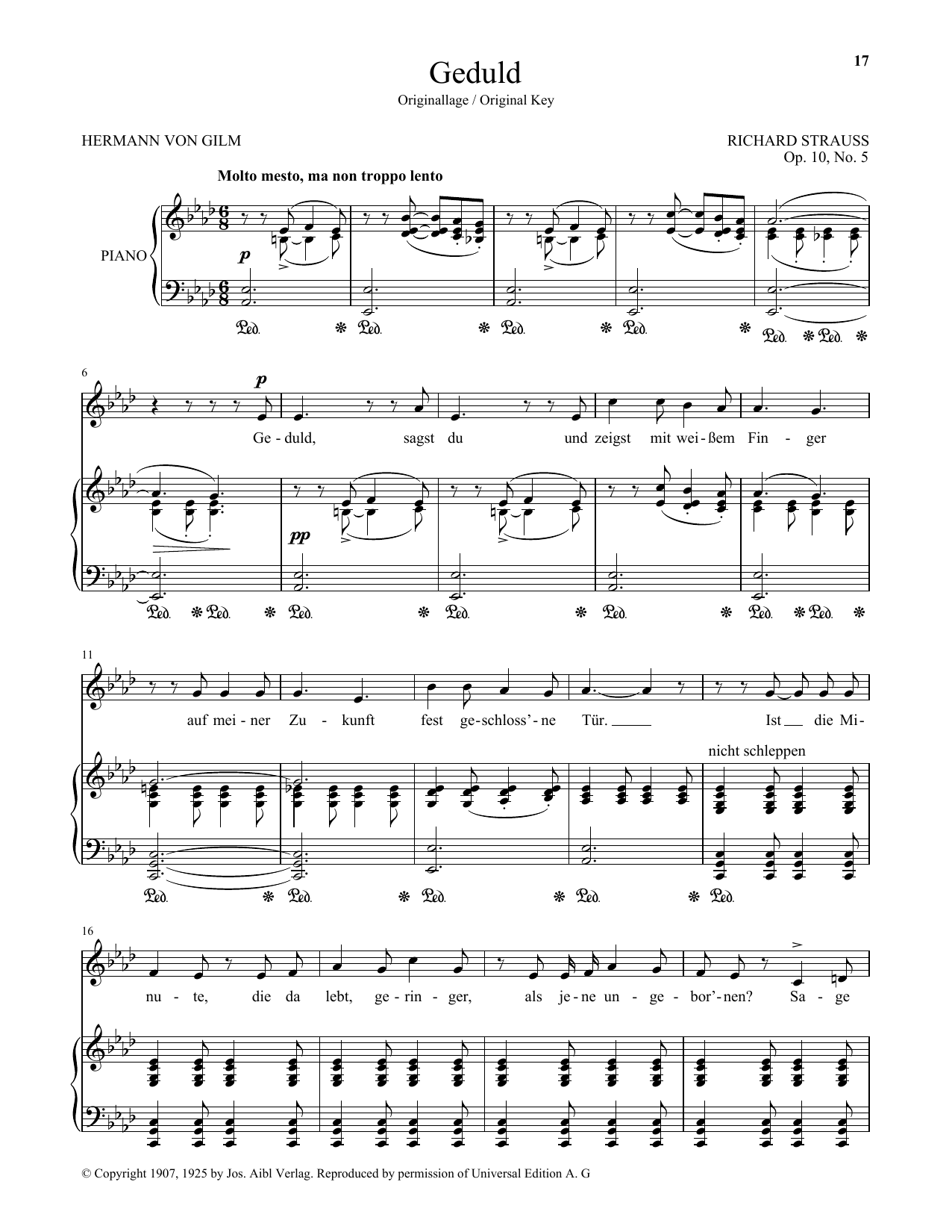 Learn to play Richard Strauss Geduld (High Voice) sheet music for Piano & Vocal in minutes. Price: 7.8900$ Richard Strauss Geduld (High Voice) sheet music notes and chords arranged for Piano & Vocal