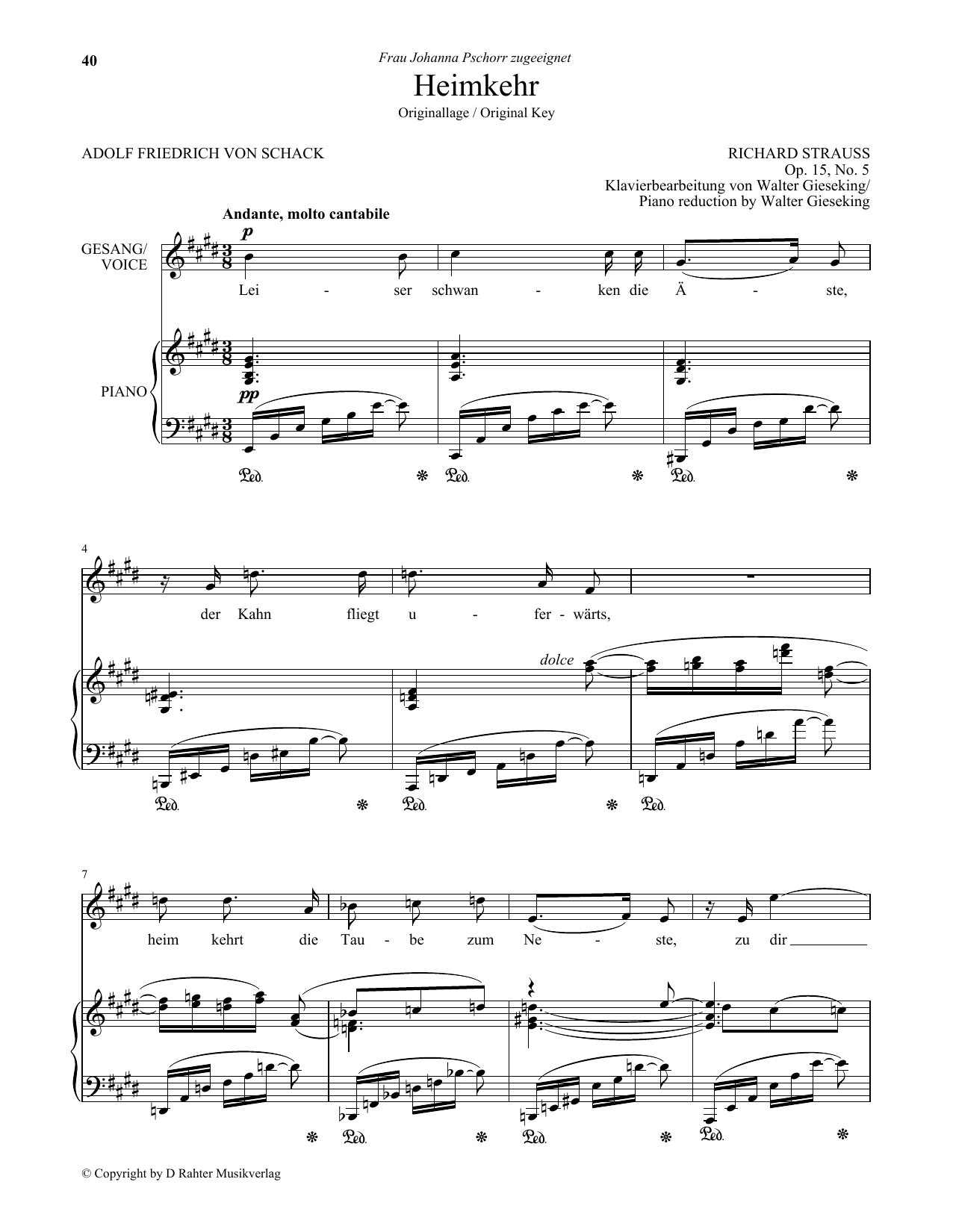 Learn to play Richard Strauss Heimkehr (Low Voice) sheet music for Piano & Vocal in minutes. Price: 7.8900$ Richard Strauss Heimkehr (Low Voice) sheet music notes and chords arranged for Piano & Vocal