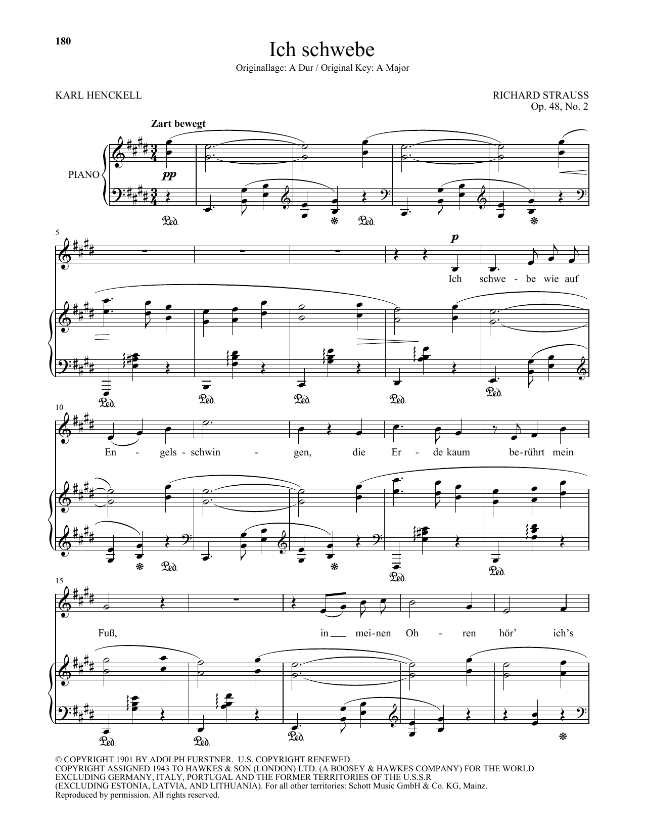 Learn to play Richard Strauss Ich Schwebe (Low Voice) sheet music for Piano & Vocal in minutes. Price: 7.8900$ Richard Strauss Ich Schwebe (Low Voice) sheet music notes and chords arranged for Piano & Vocal