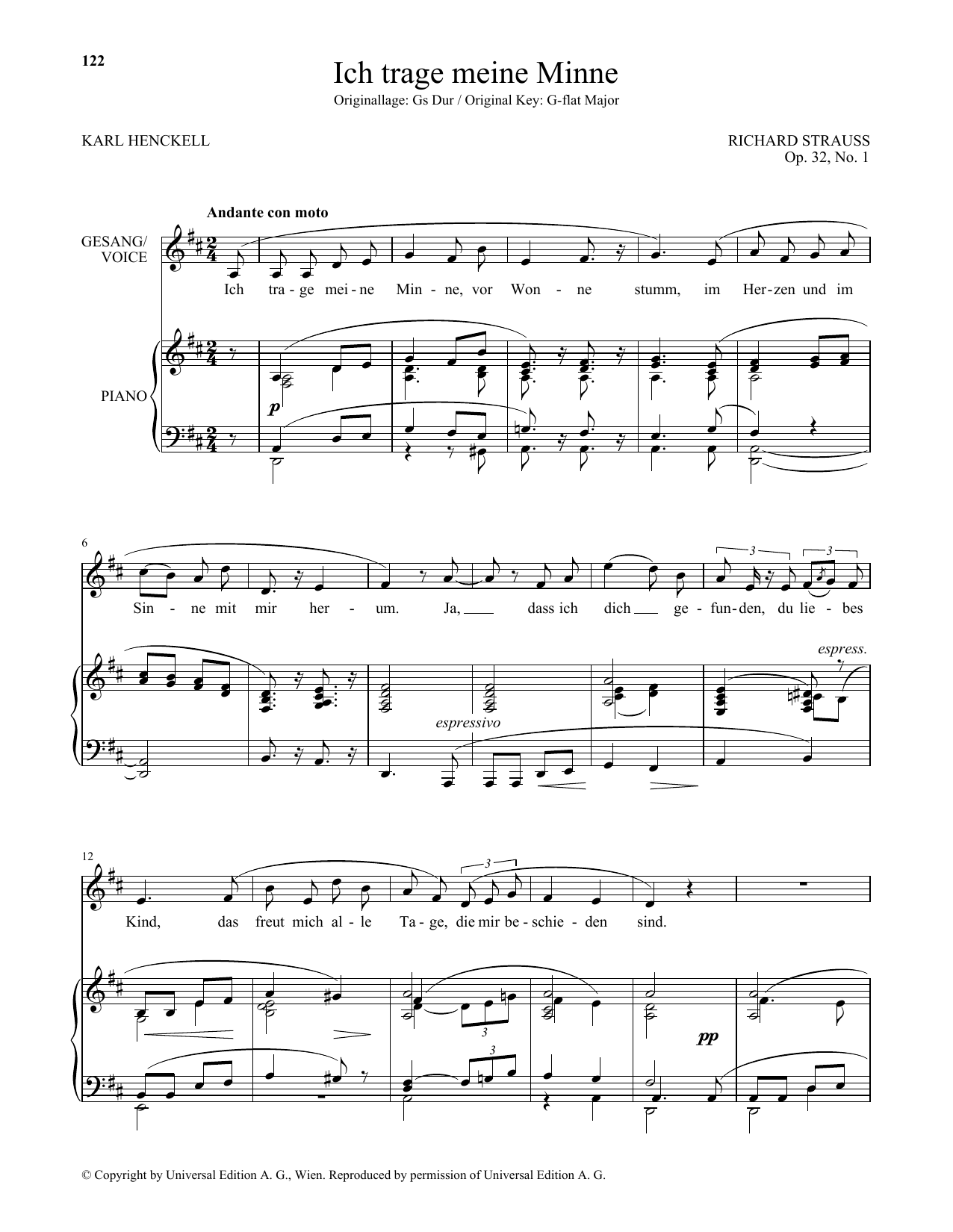 Learn to play Richard Strauss Ich Trage Meine Minne (Low Voice) sheet music for Piano & Vocal in minutes. Price: 7.8900$ Richard Strauss Ich Trage Meine Minne (Low Voice) sheet music notes and chords arranged for Piano & Vocal