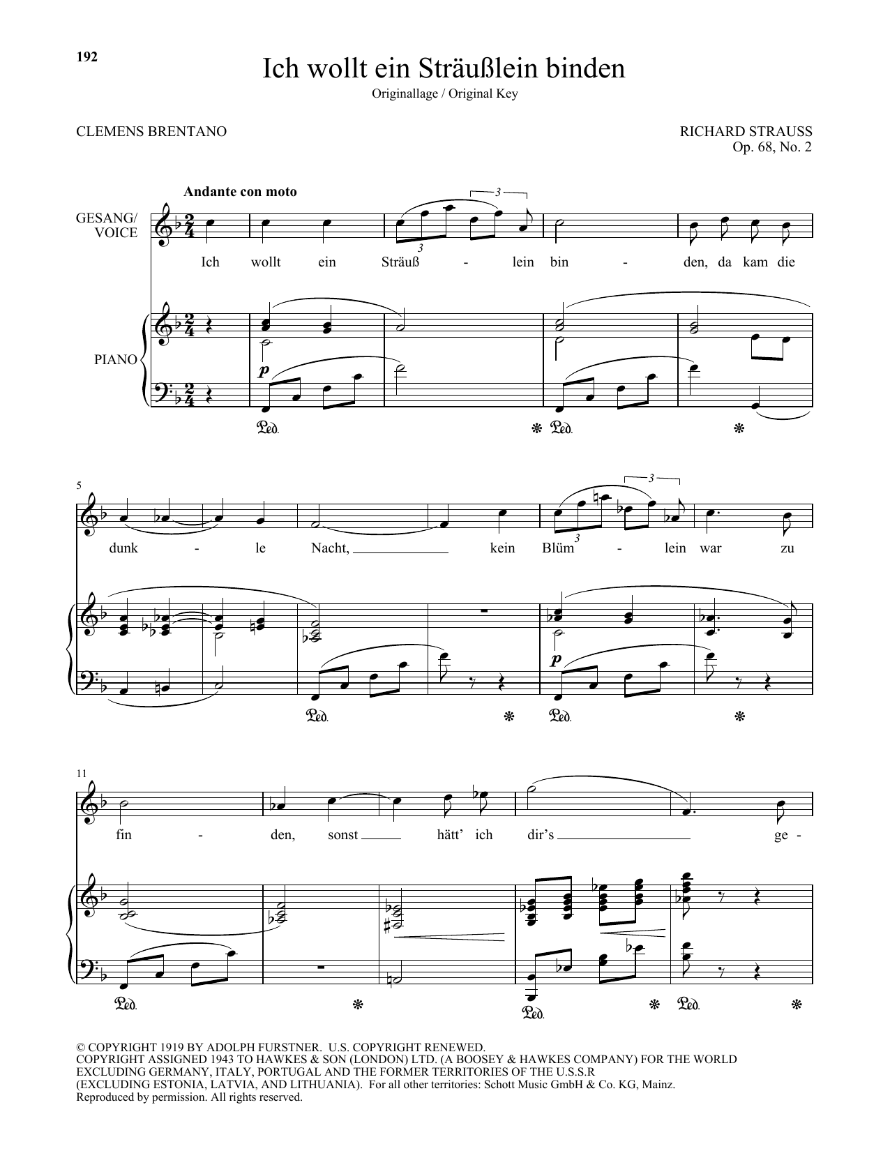 Richard Strauss Ich Wollt Ein Strausslein Binden (High Voice) sheet music notes and chords. Download Printable PDF.