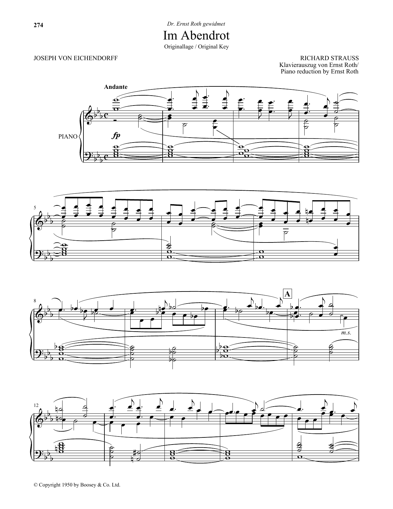 Richard Strauss Im Abendrot (High Voice) sheet music notes and chords. Download Printable PDF.