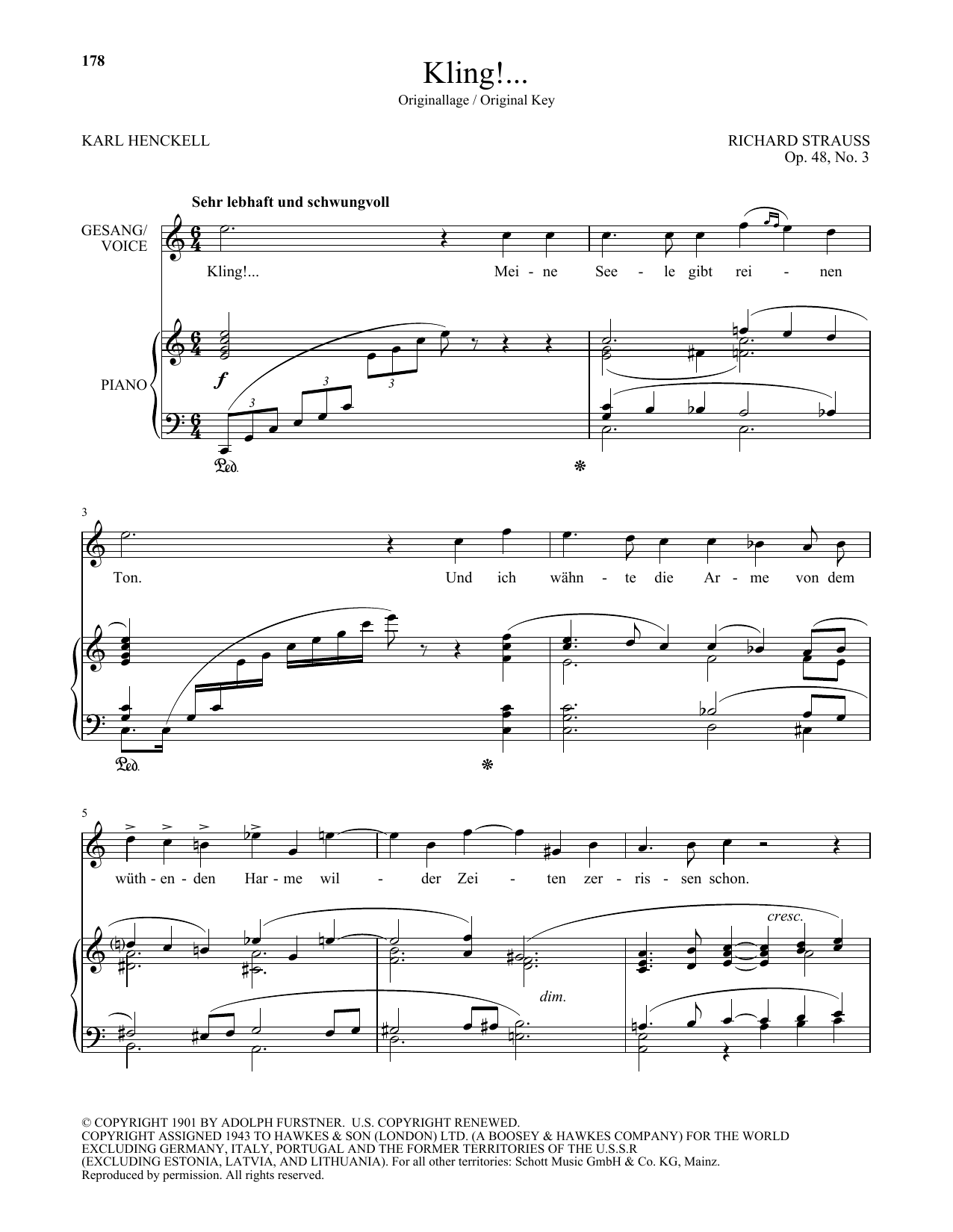Learn to play Richard Strauss Kling! (High Voice) sheet music for Piano & Vocal in minutes. Price: 7.8900$ Richard Strauss Kling! (High Voice) sheet music notes and chords arranged for Piano & Vocal
