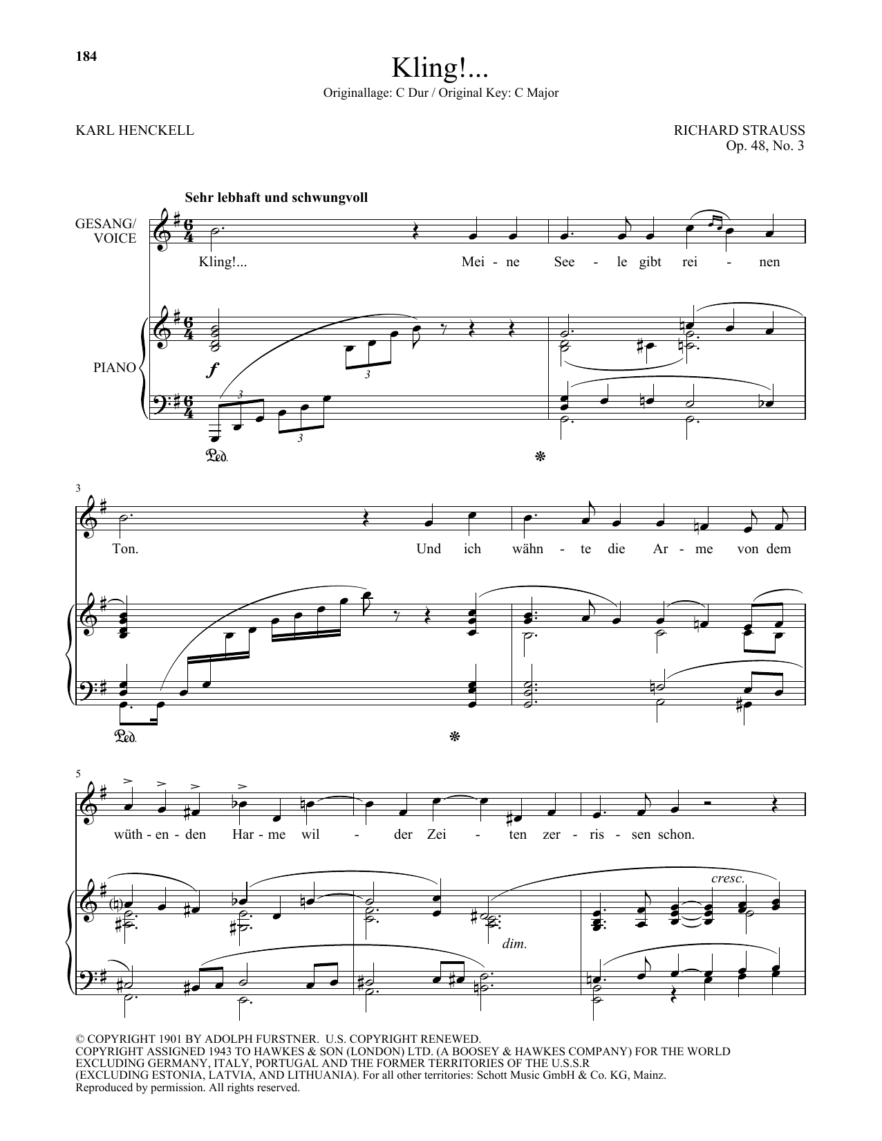 Learn to play Richard Strauss Kling! (Low Voice) sheet music for Piano & Vocal in minutes. Price: 7.8900$ Richard Strauss Kling! (Low Voice) sheet music notes and chords arranged for Piano & Vocal