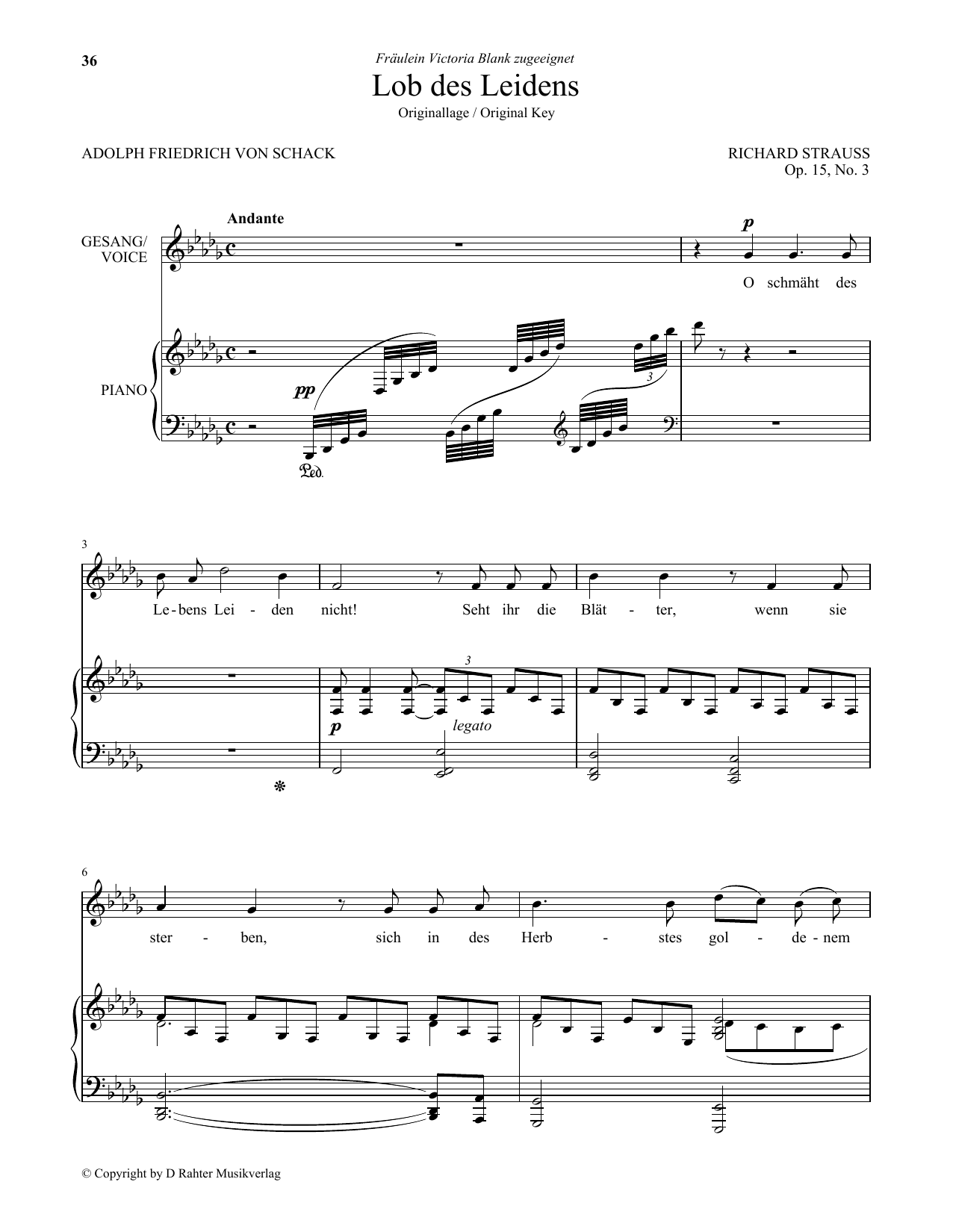 Learn to play Richard Strauss Lob Des Leidens (Low Voice) sheet music for Piano & Vocal in minutes. Price: 7.8900$ Richard Strauss Lob Des Leidens (Low Voice) sheet music notes and chords arranged for Piano & Vocal