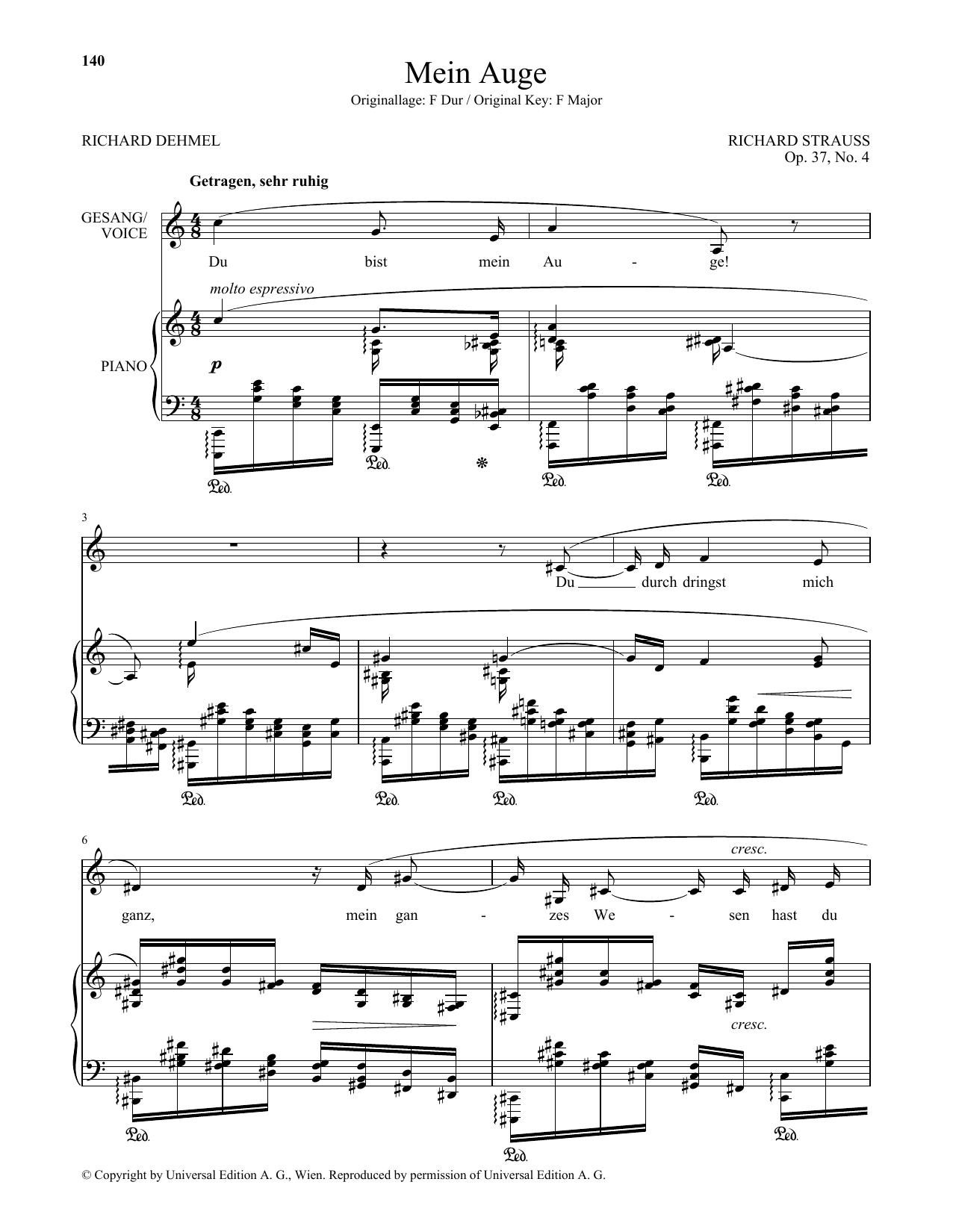 Learn to play Richard Strauss Mein Auge (Low Voice) sheet music for Piano & Vocal in minutes. Price: 7.8900$ Richard Strauss Mein Auge (Low Voice) sheet music notes and chords arranged for Piano & Vocal