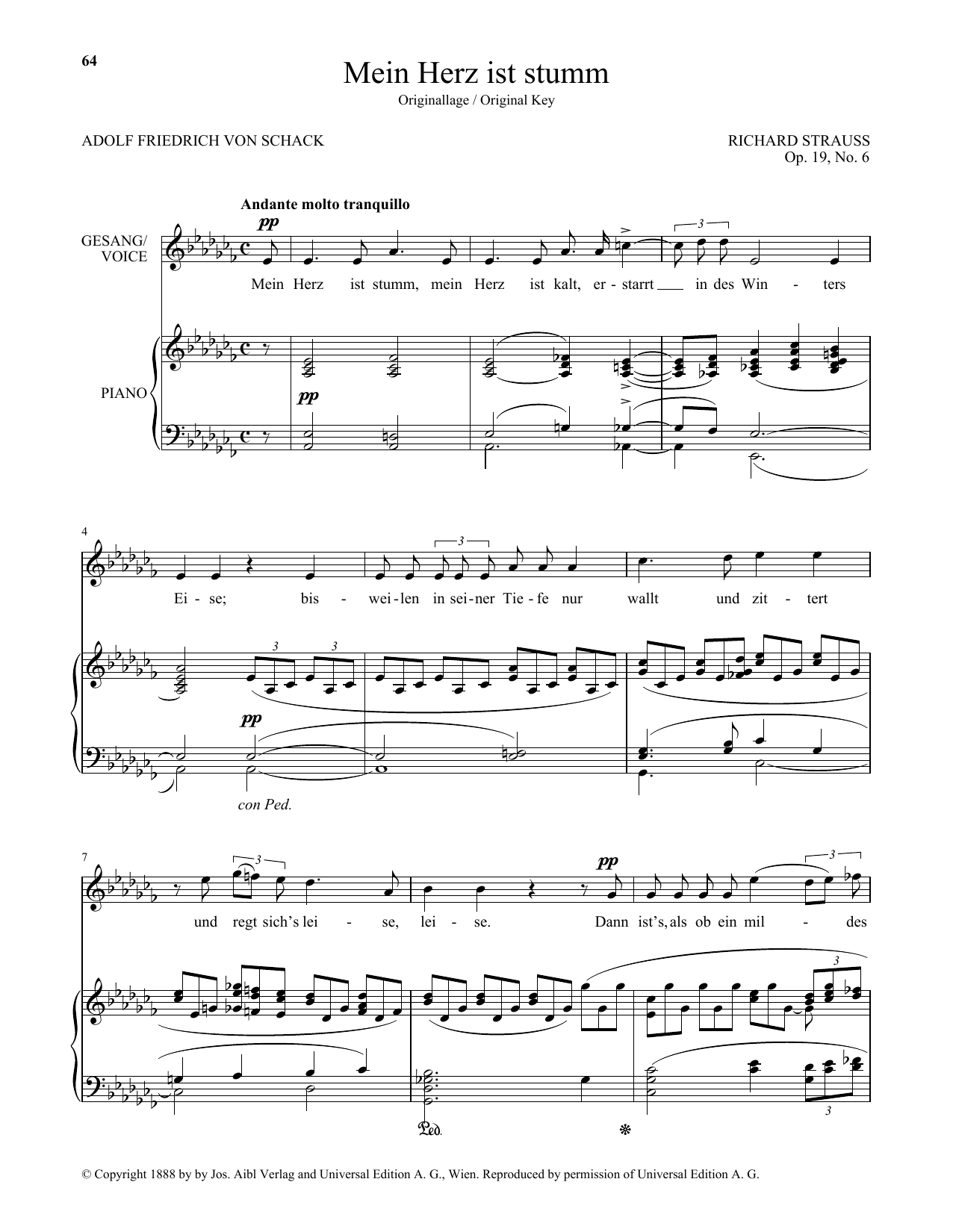 Learn to play Richard Strauss Mein Herz Ist Stumm (High Voice) sheet music for Piano & Vocal in minutes. Price: 7.8900$ Richard Strauss Mein Herz Ist Stumm (High Voice) sheet music notes and chords arranged for Piano & Vocal