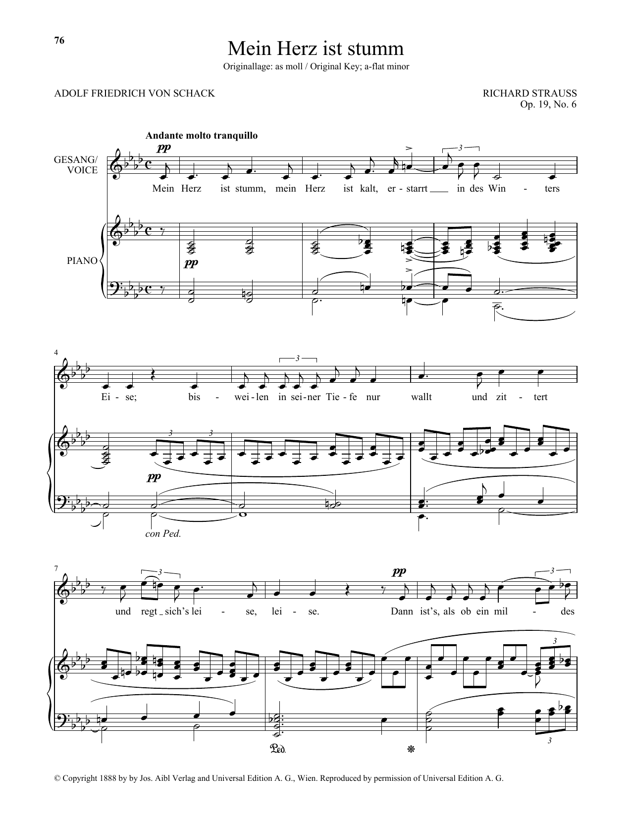 Learn to play Richard Strauss Mein Herz Ist Stumm (Low Voice) sheet music for Piano & Vocal in minutes. Price: 7.8900$ Richard Strauss Mein Herz Ist Stumm (Low Voice) sheet music notes and chords arranged for Piano & Vocal