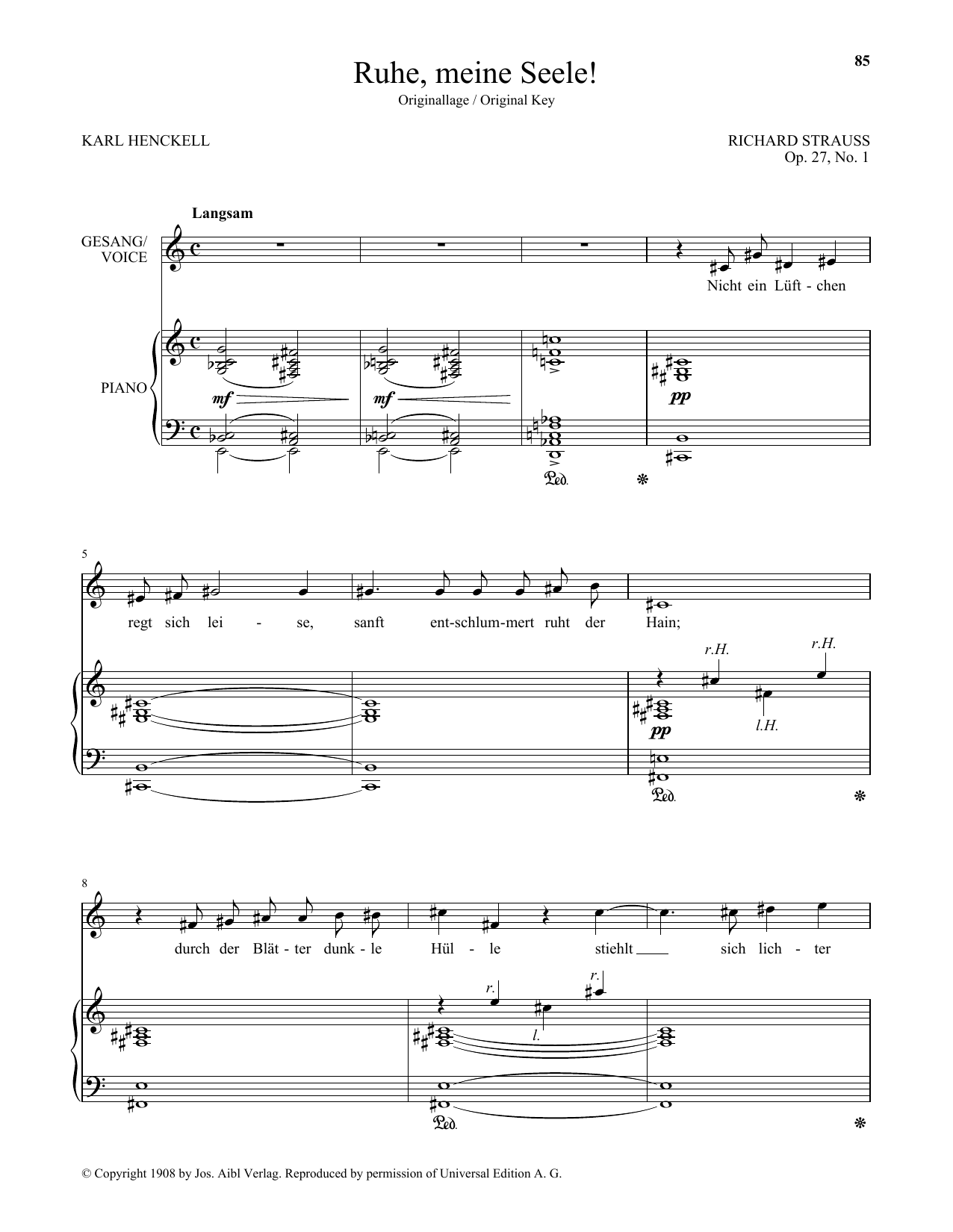 Learn to play Richard Strauss Ruhe, Meine Seele! (High Voice) sheet music for Piano & Vocal in minutes. Price: 7.8900$ Richard Strauss Ruhe, Meine Seele! (High Voice) sheet music notes and chords arranged for Piano & Vocal