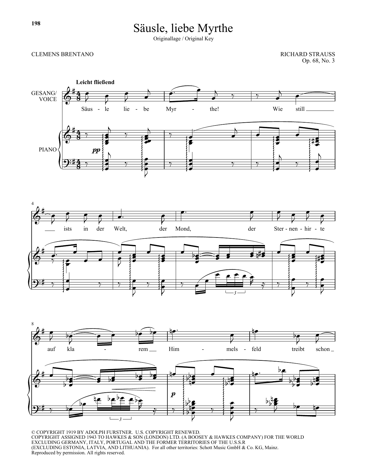 Learn to play Richard Strauss Sausle, Liebe Myrthe (High Voice) sheet music for Piano & Vocal in minutes. Price: 7.8900$ Richard Strauss Sausle, Liebe Myrthe (High Voice) sheet music notes and chords arranged for Piano & Vocal