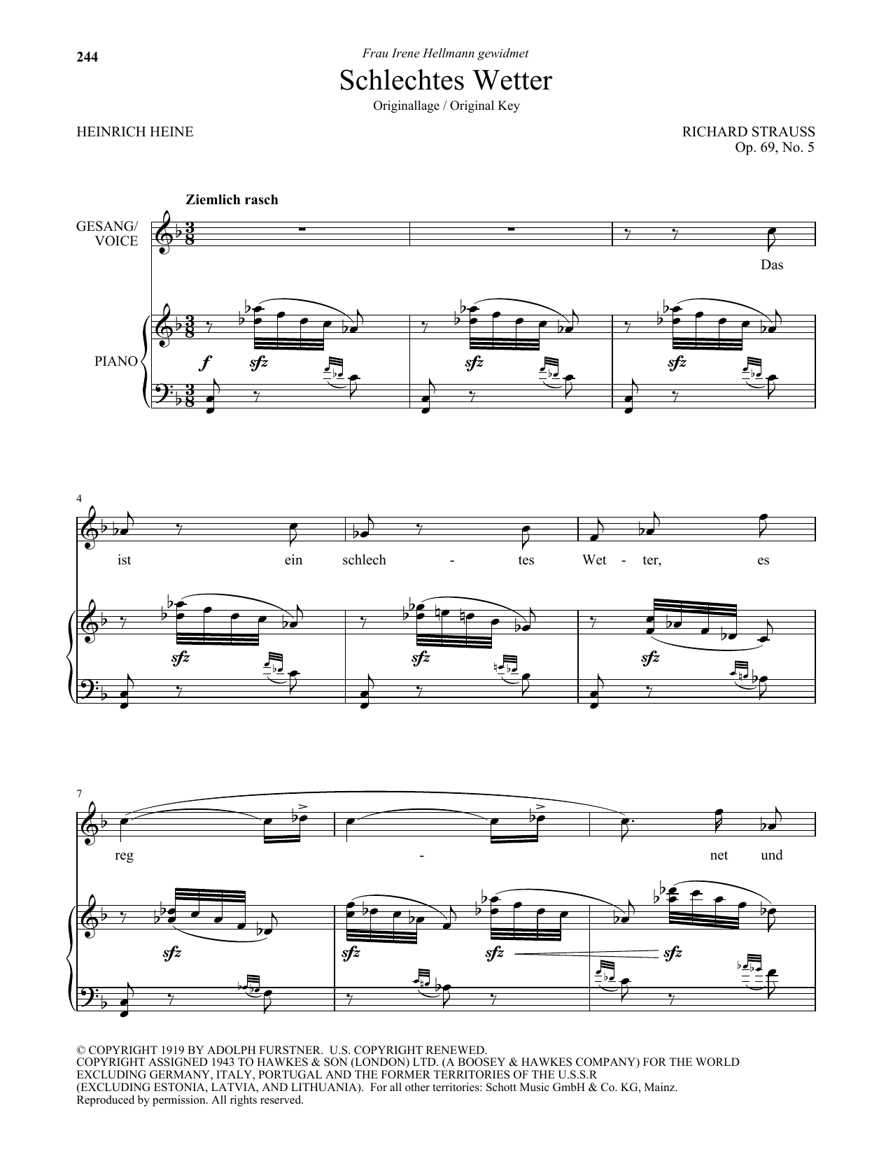 Richard Strauss Schlechtes Wetter (High Voice) sheet music notes and chords. Download Printable PDF.