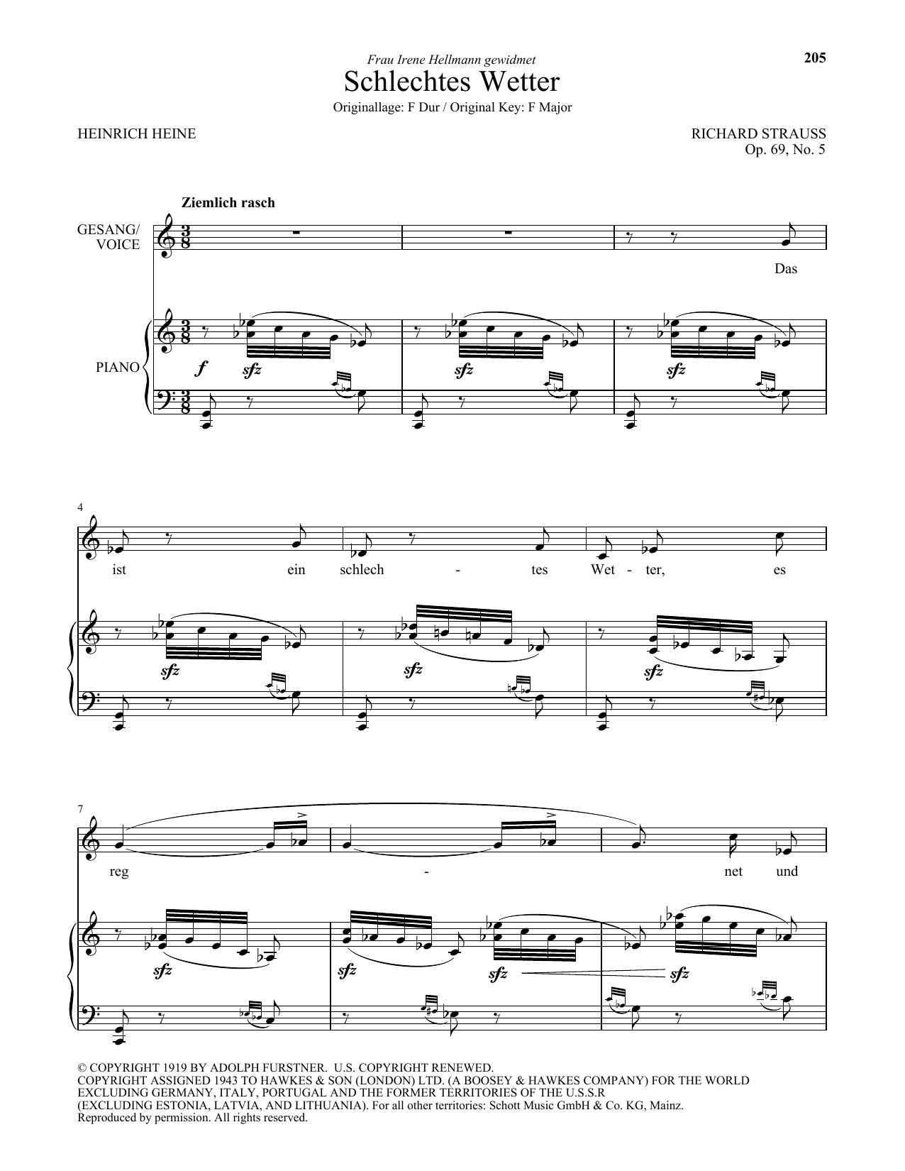 Learn to play Richard Strauss Schlechtes Wetter (Low Voice) sheet music for Piano & Vocal in minutes. Price: 7.8900$ Richard Strauss Schlechtes Wetter (Low Voice) sheet music notes and chords arranged for Piano & Vocal
