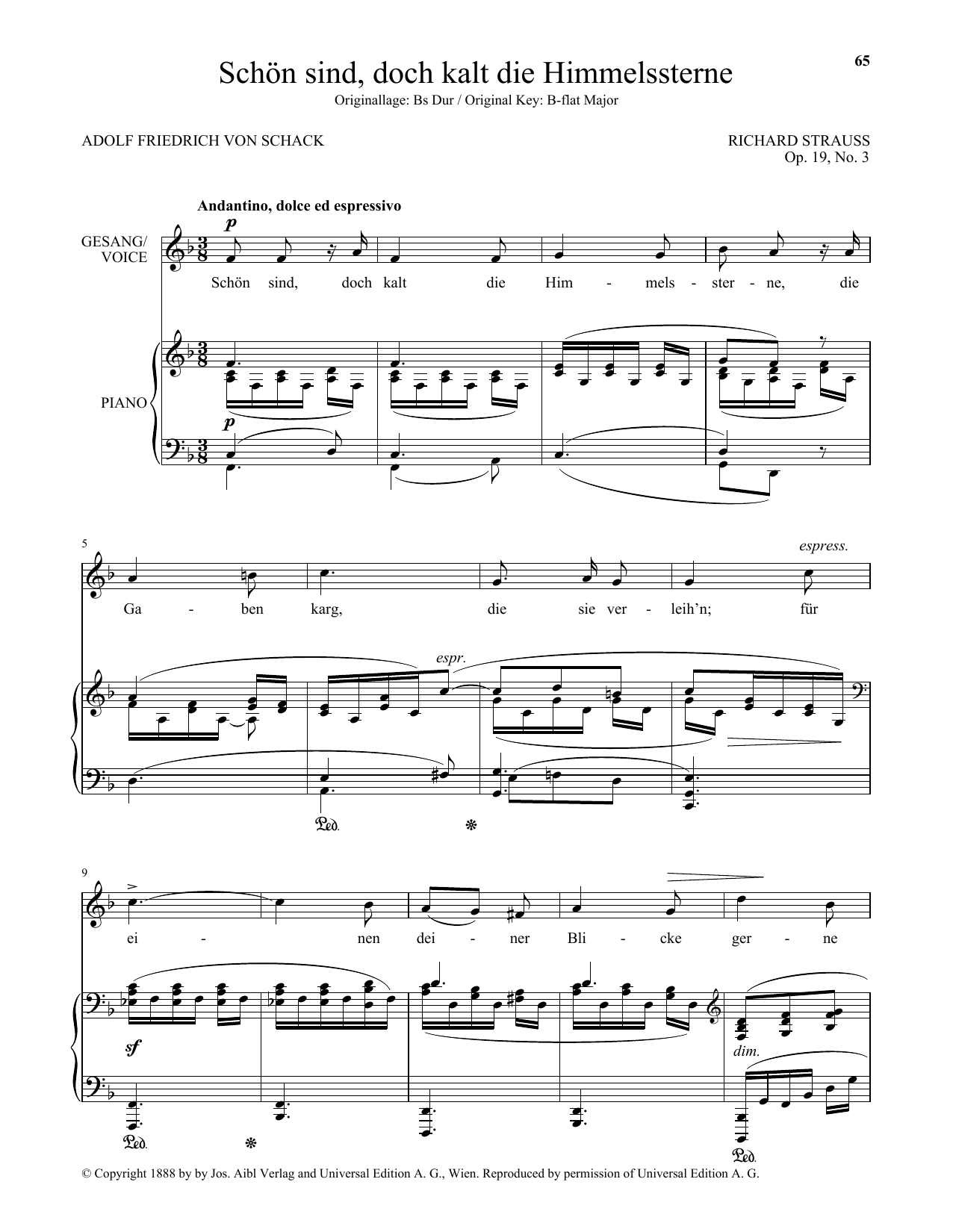 Learn to play Richard Strauss Schon Sind, Doch Kalt Die Himmelssterne (Low Voice) sheet music for Piano & Vocal in minutes. Price: 7.8900$ Richard Strauss Schon Sind, Doch Kalt Die Himmelssterne (Low Voice) sheet music notes and chords arranged for Piano & Vocal