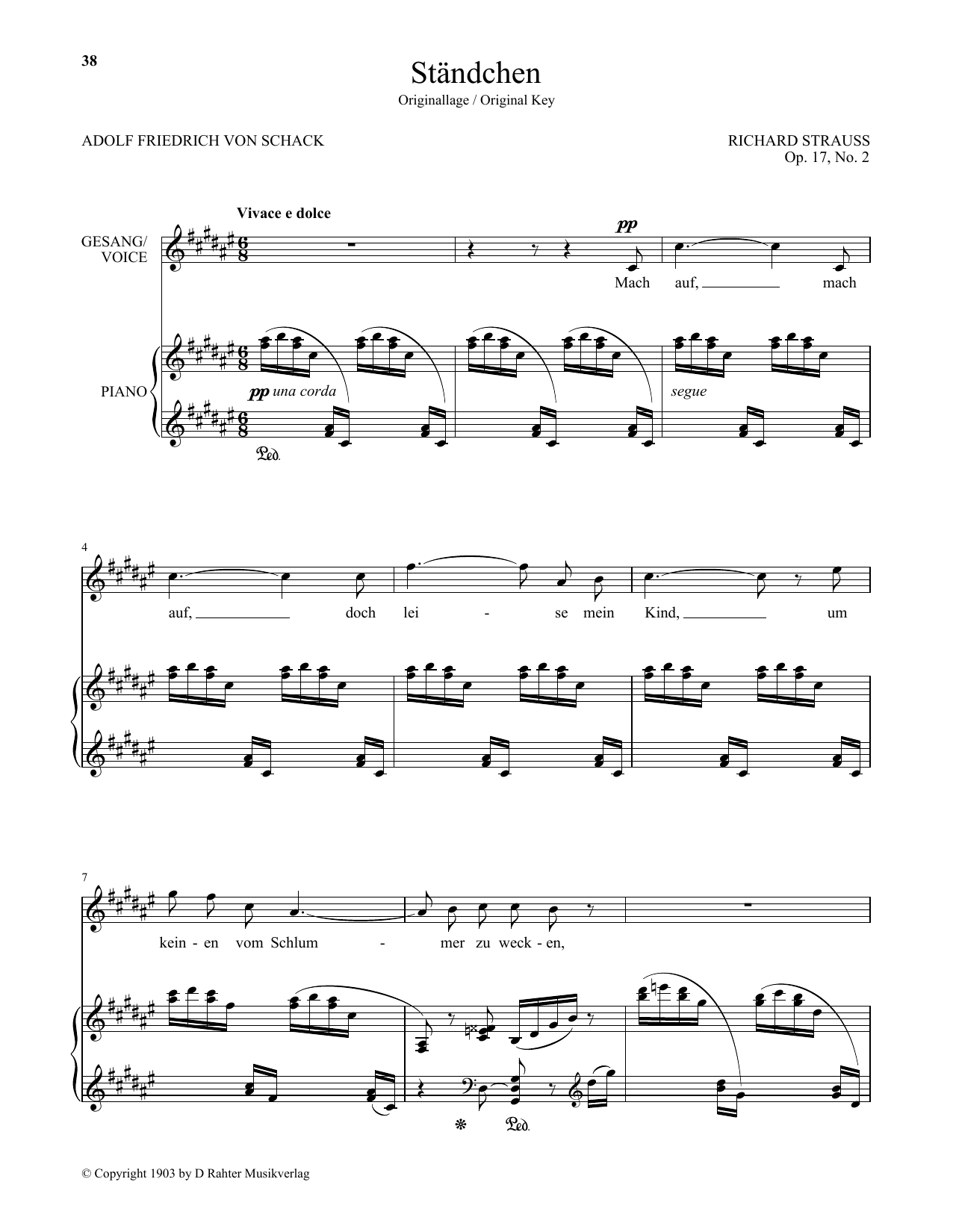 Learn to play Richard Strauss Standchen (High Voice) sheet music for Piano & Vocal in minutes. Price: 7.8900$ Richard Strauss Standchen (High Voice) sheet music notes and chords arranged for Piano & Vocal