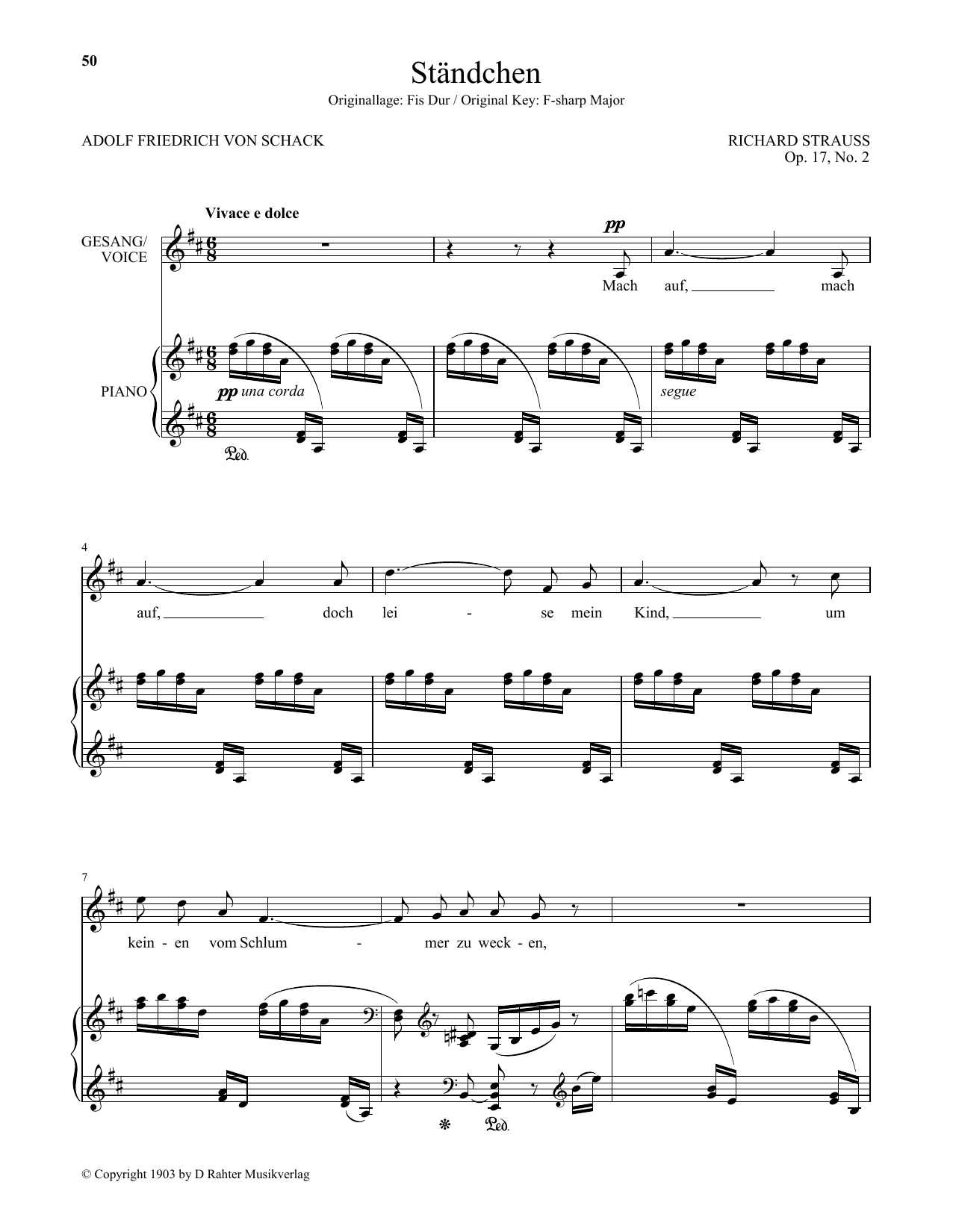 Richard Strauss Standchen (Low Voice) sheet music notes and chords. Download Printable PDF.