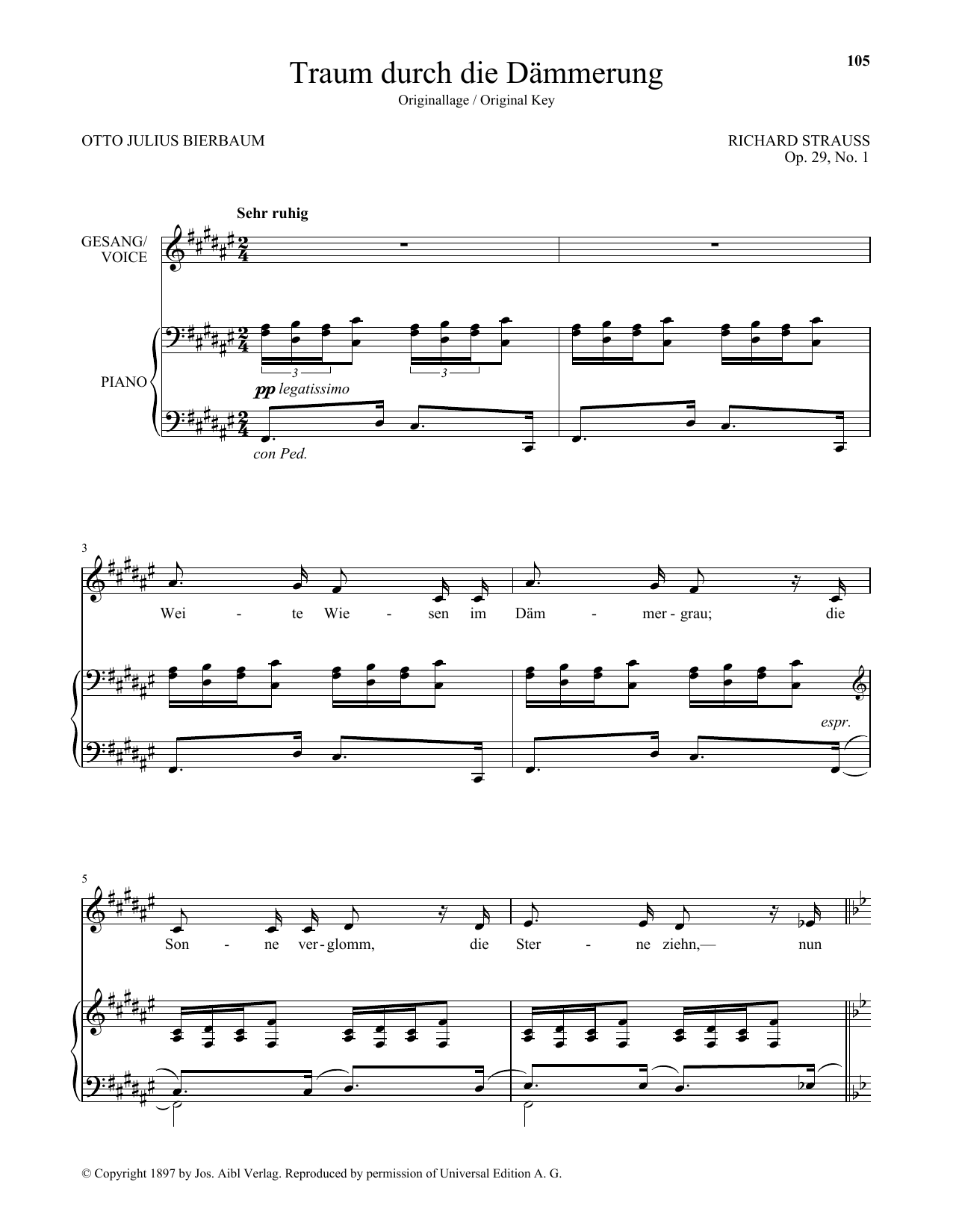 Learn to play Richard Strauss Traum Durch Die Dammerung (High Voice) sheet music for Piano & Vocal in minutes. Price: 7.8900$ Richard Strauss Traum Durch Die Dammerung (High Voice) sheet music notes and chords arranged for Piano & Vocal