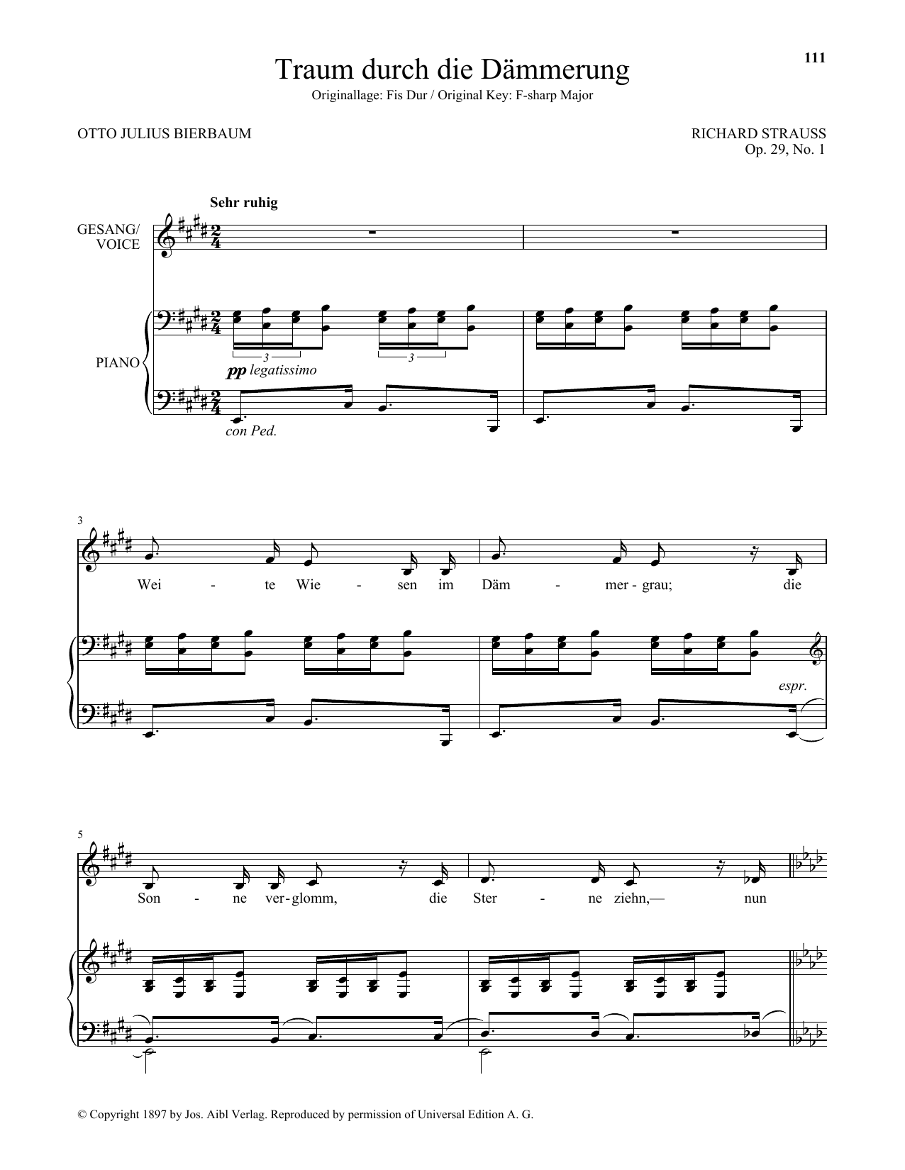 Learn to play Richard Strauss Traum Durch Die Dammerung (Low Voice) sheet music for Piano & Vocal in minutes. Price: 7.8900$ Richard Strauss Traum Durch Die Dammerung (Low Voice) sheet music notes and chords arranged for Piano & Vocal