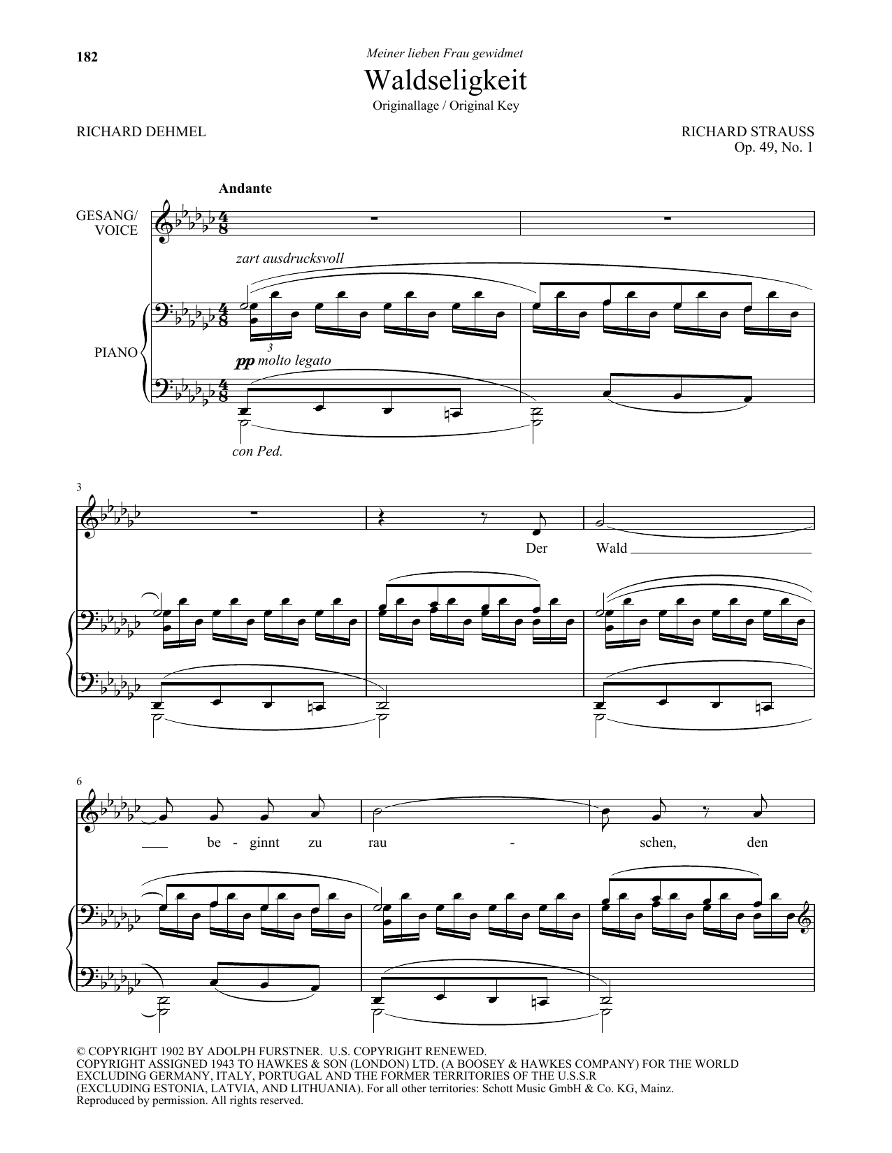 Learn to play Richard Strauss Waldseligkeit (High Voice) sheet music for Piano & Vocal in minutes. Price: 7.8900$ Richard Strauss Waldseligkeit (High Voice) sheet music notes and chords arranged for Piano & Vocal